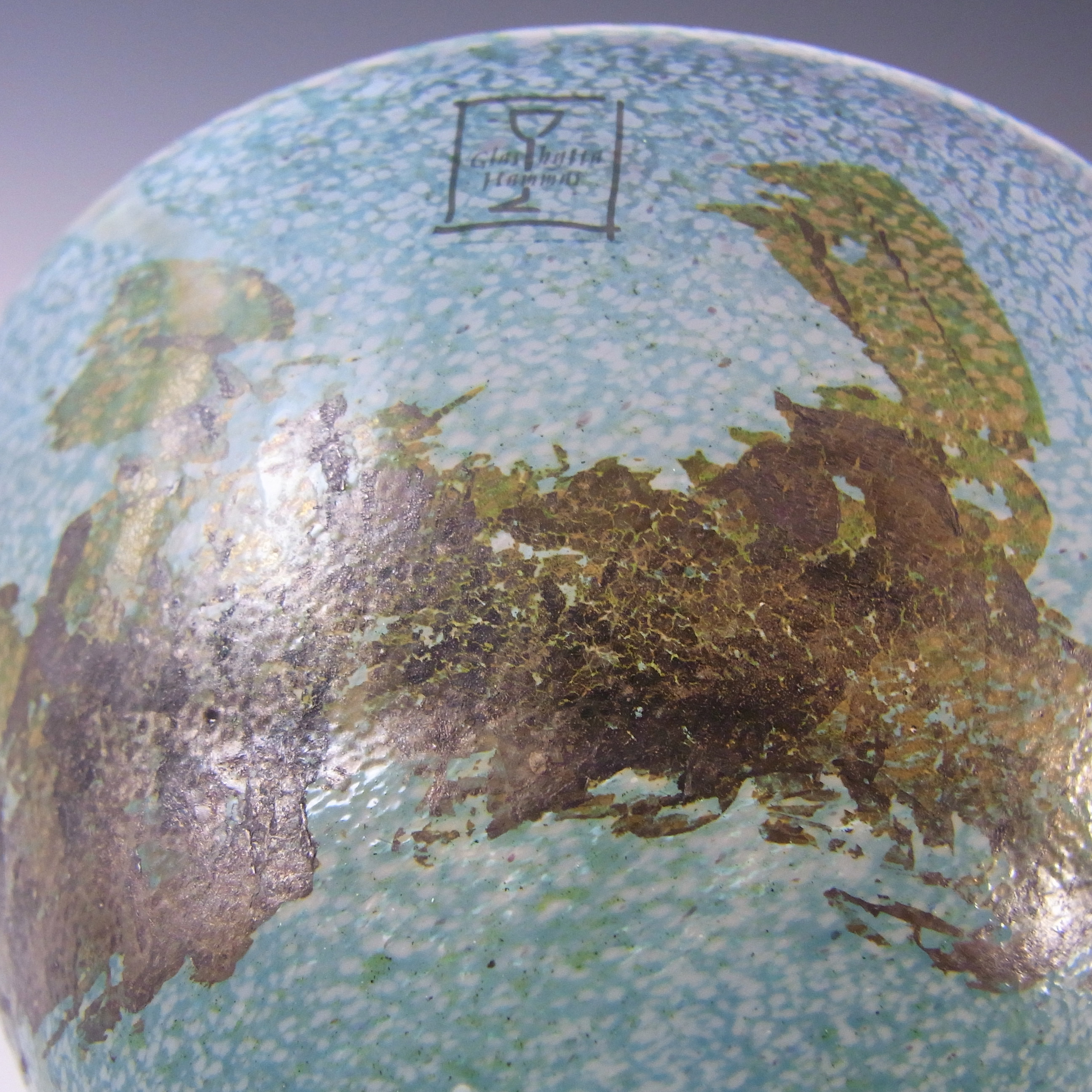 (image for) SIGNED & LABELLED Hammar Glashytta Blue & White Glass Bowl - Click Image to Close