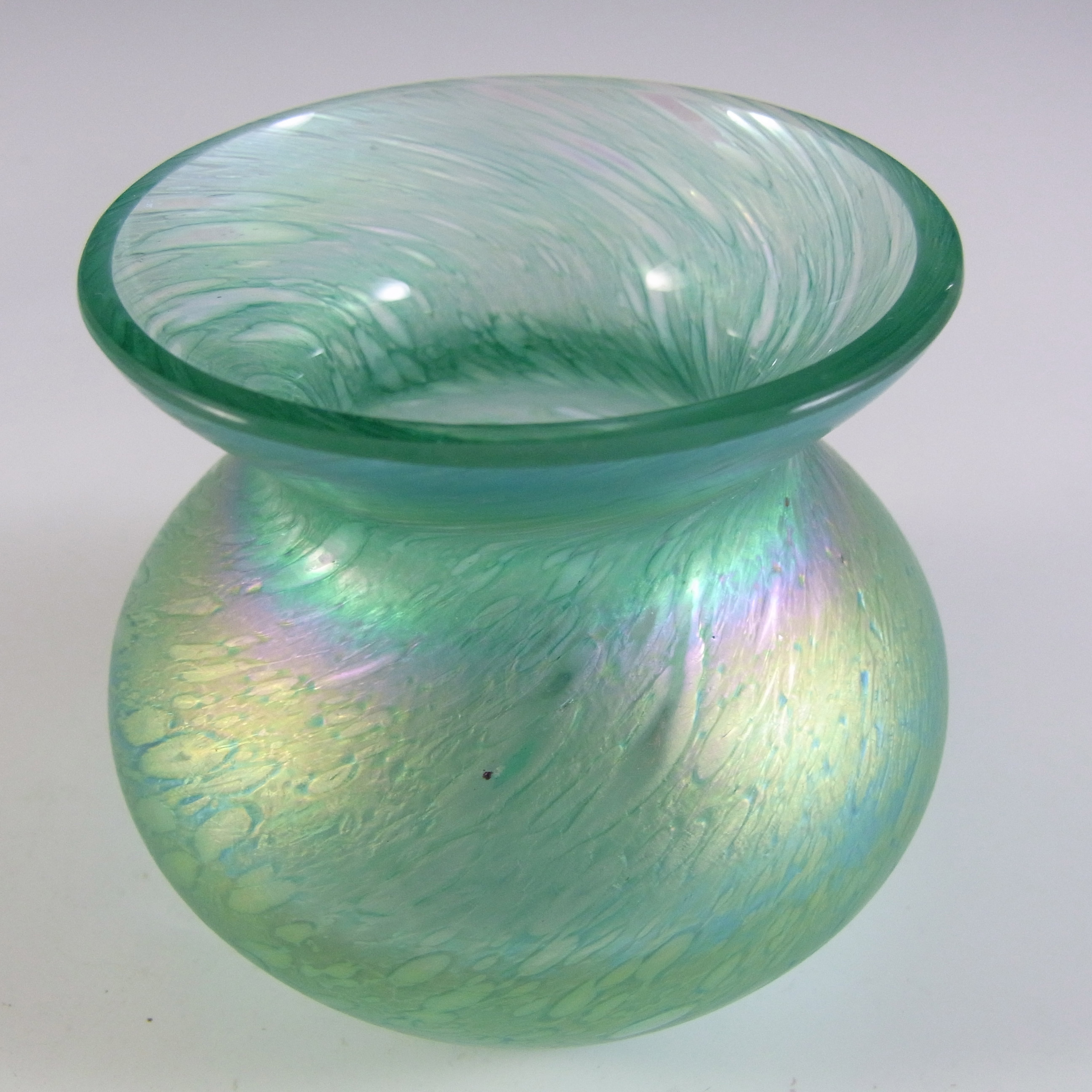 (image for) BOXED Heron Glass Green Iridescent British Vintage Posy Vase - Click Image to Close