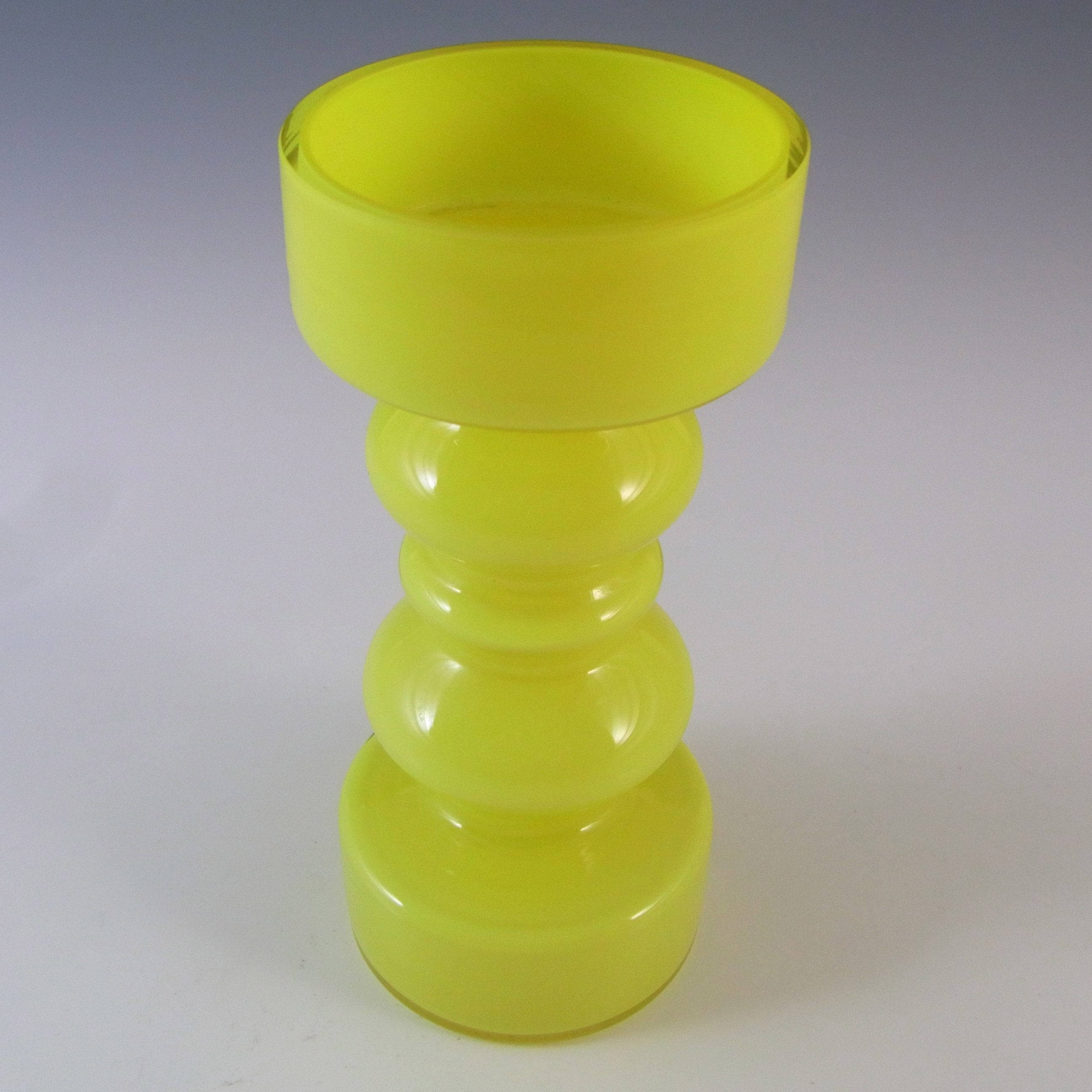 Hirschberg German Yellow Hooped Vintage Cased Glass Vase - Click Image to Close