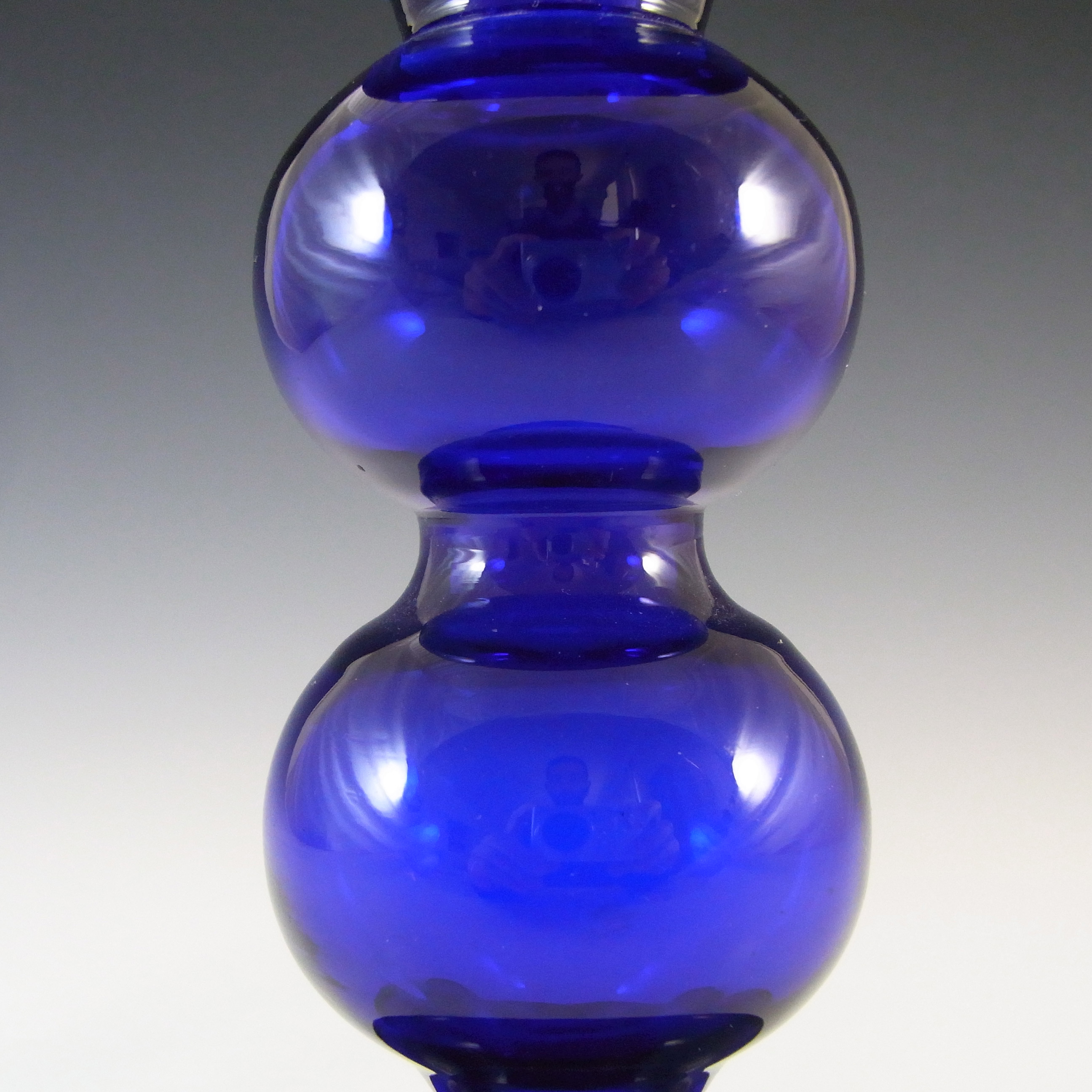 (image for) Alfred Taube German Blue Hooped Glass Vase / Candlestick - Click Image to Close