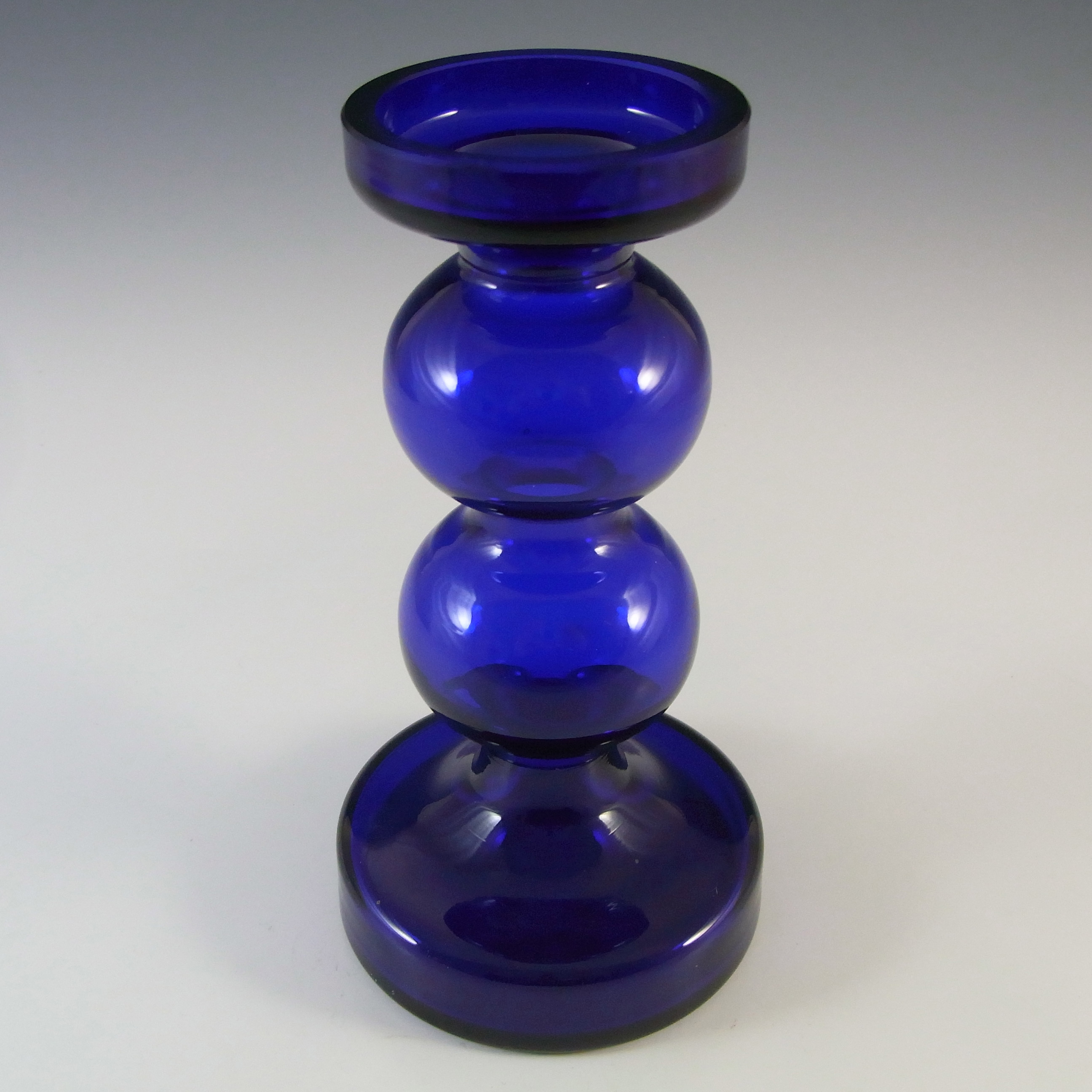 (image for) Alfred Taube German Blue Hooped Glass Vase / Candlestick - Click Image to Close