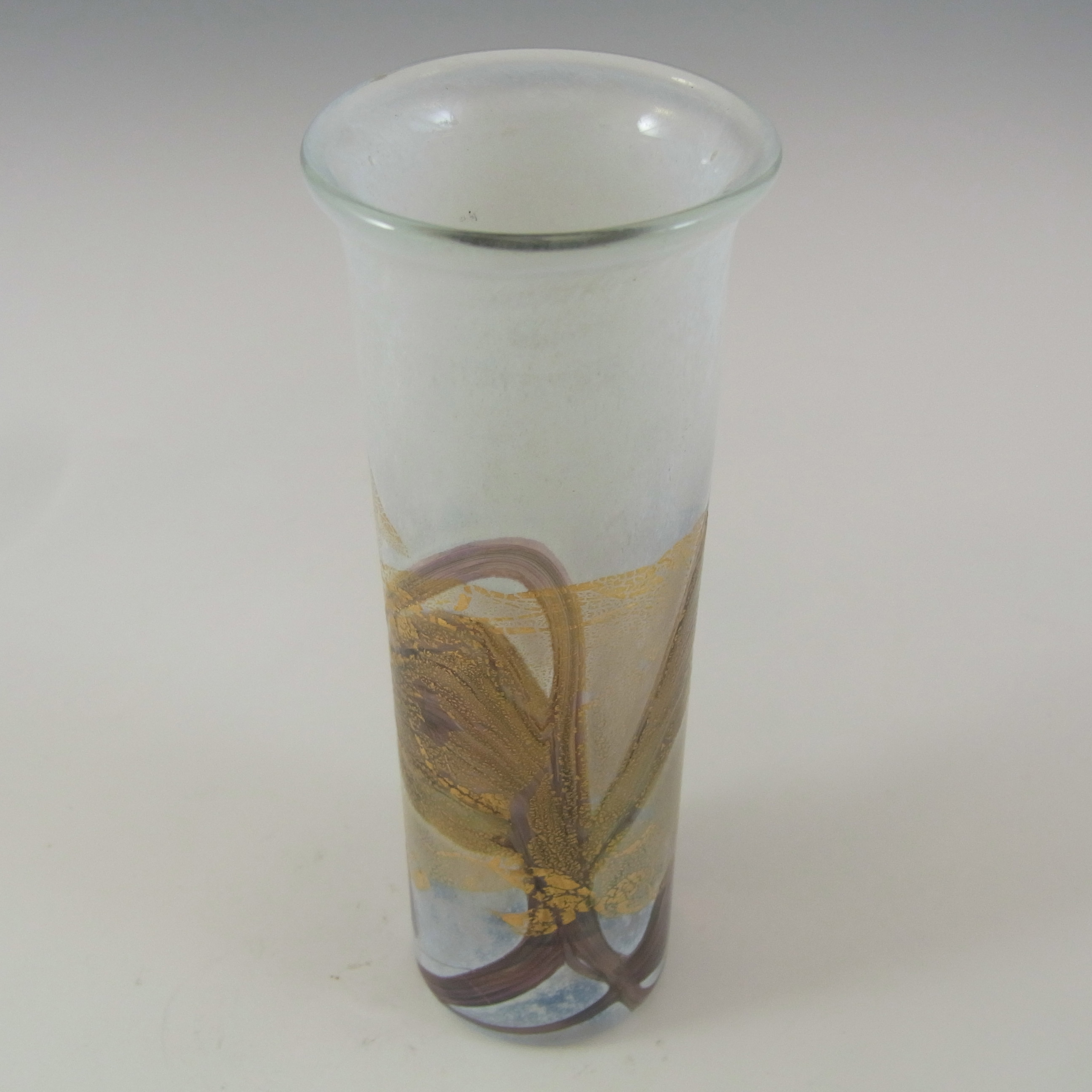 (image for) Isle of Wight Studio 'Golden Peacock' White Glass Cylinder Vase - Click Image to Close