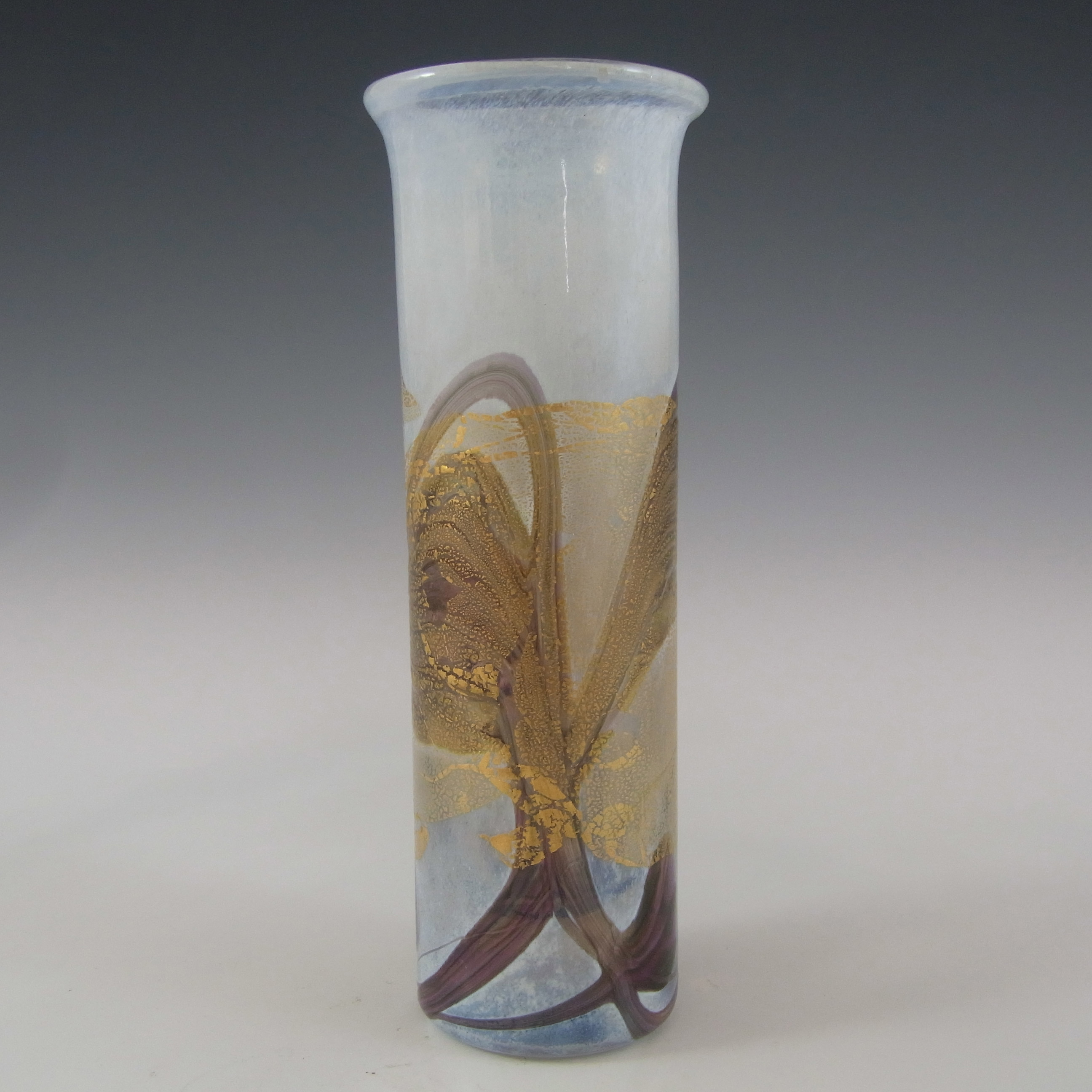 (image for) Isle of Wight Studio 'Golden Peacock' White Glass Cylinder Vase - Click Image to Close