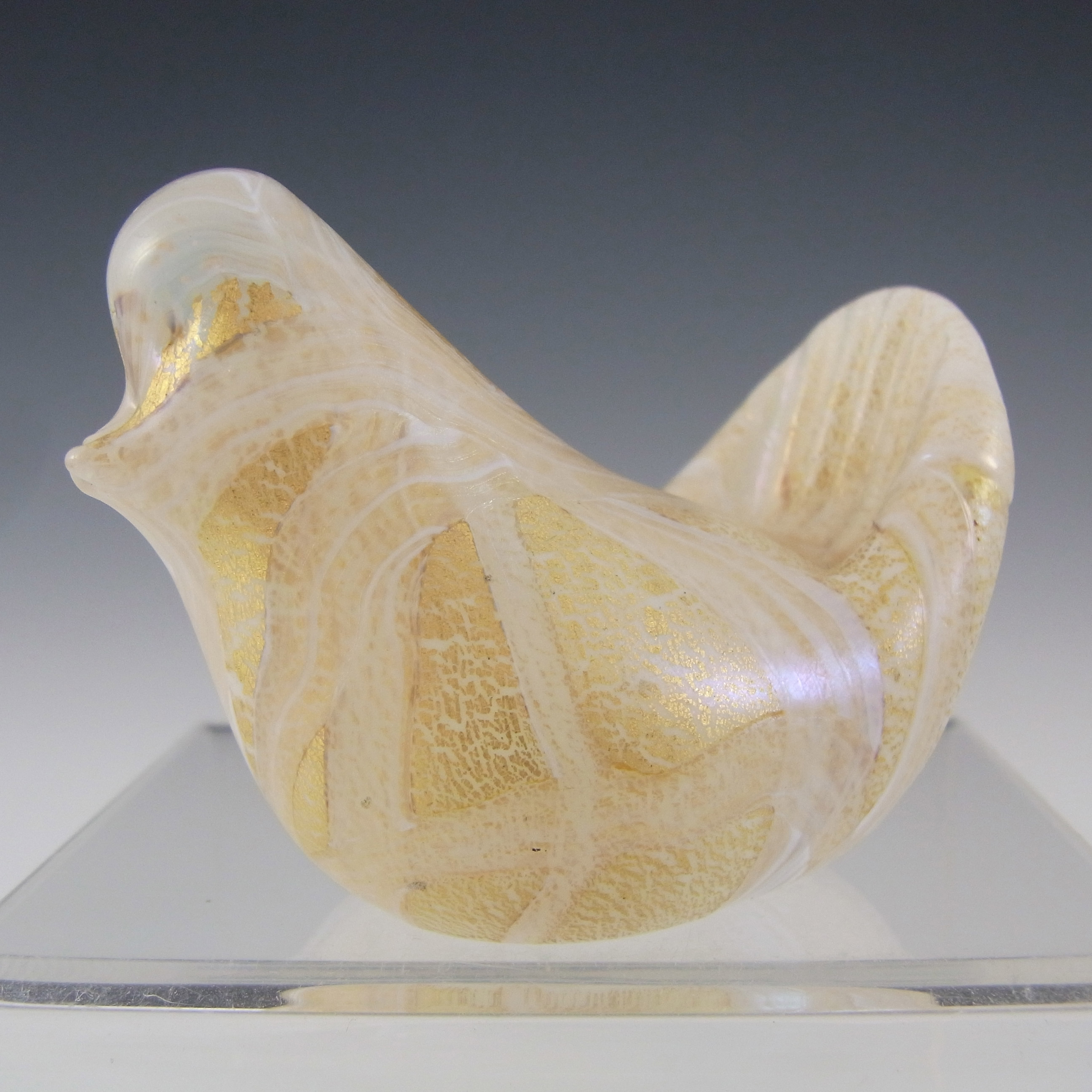 (image for) Isle of Wight Studio Golden Peacock White Glass Bird - Click Image to Close