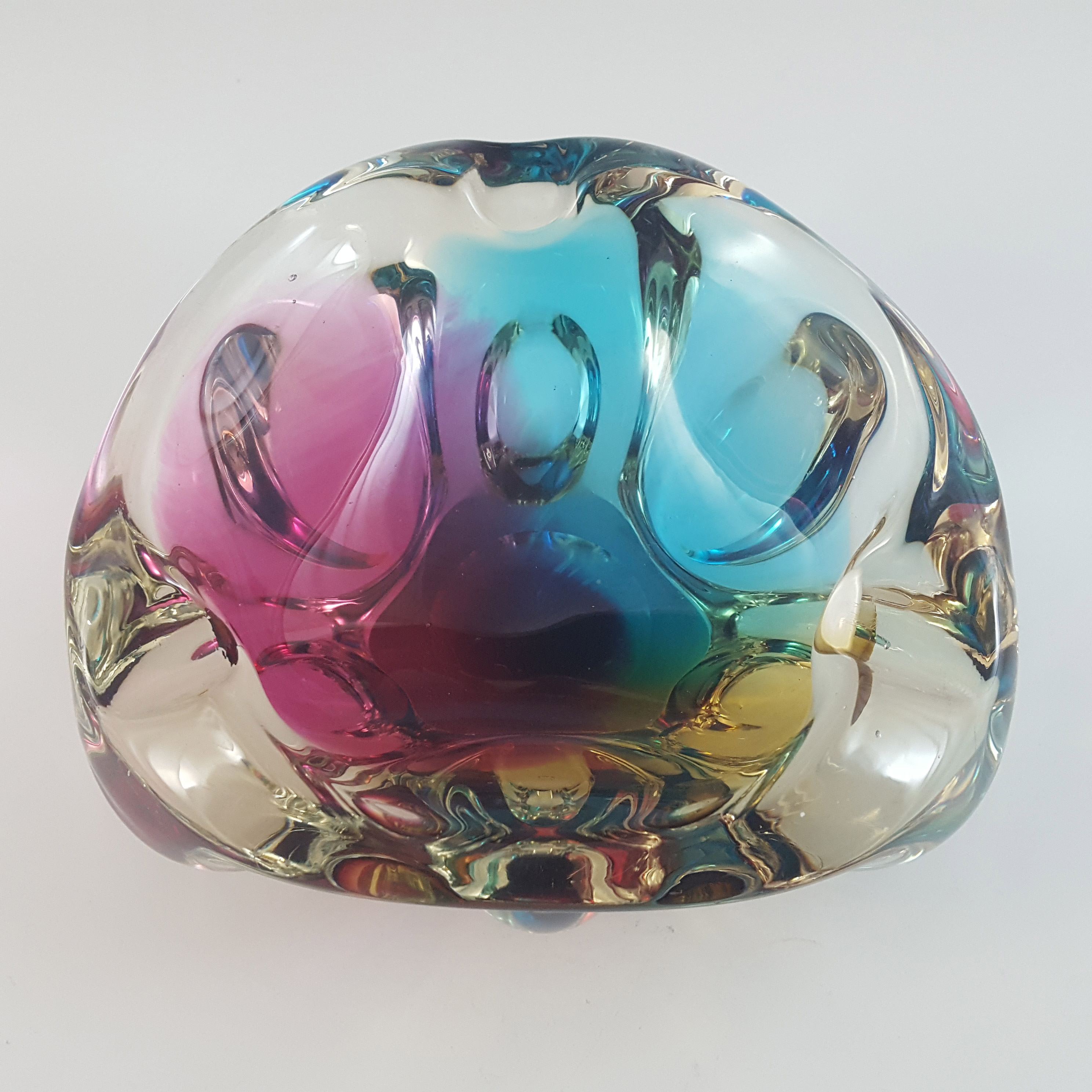 (image for) Sanyu Japanese Amber, Pink & Blue Glass "Fantasy" Bowl - Click Image to Close
