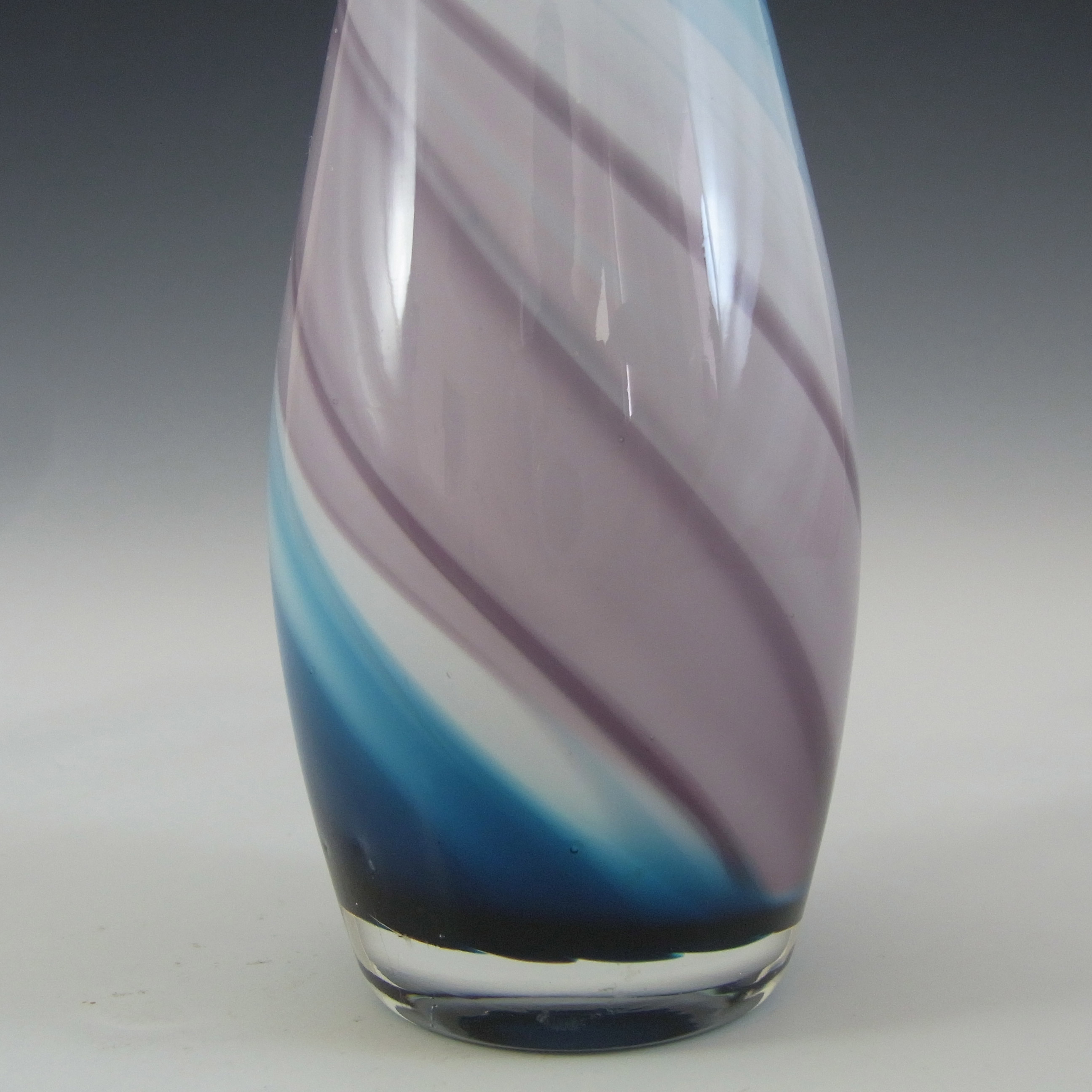 Japanese Blue, Purple & White Vintage Glass Bud Vase - Click Image to Close