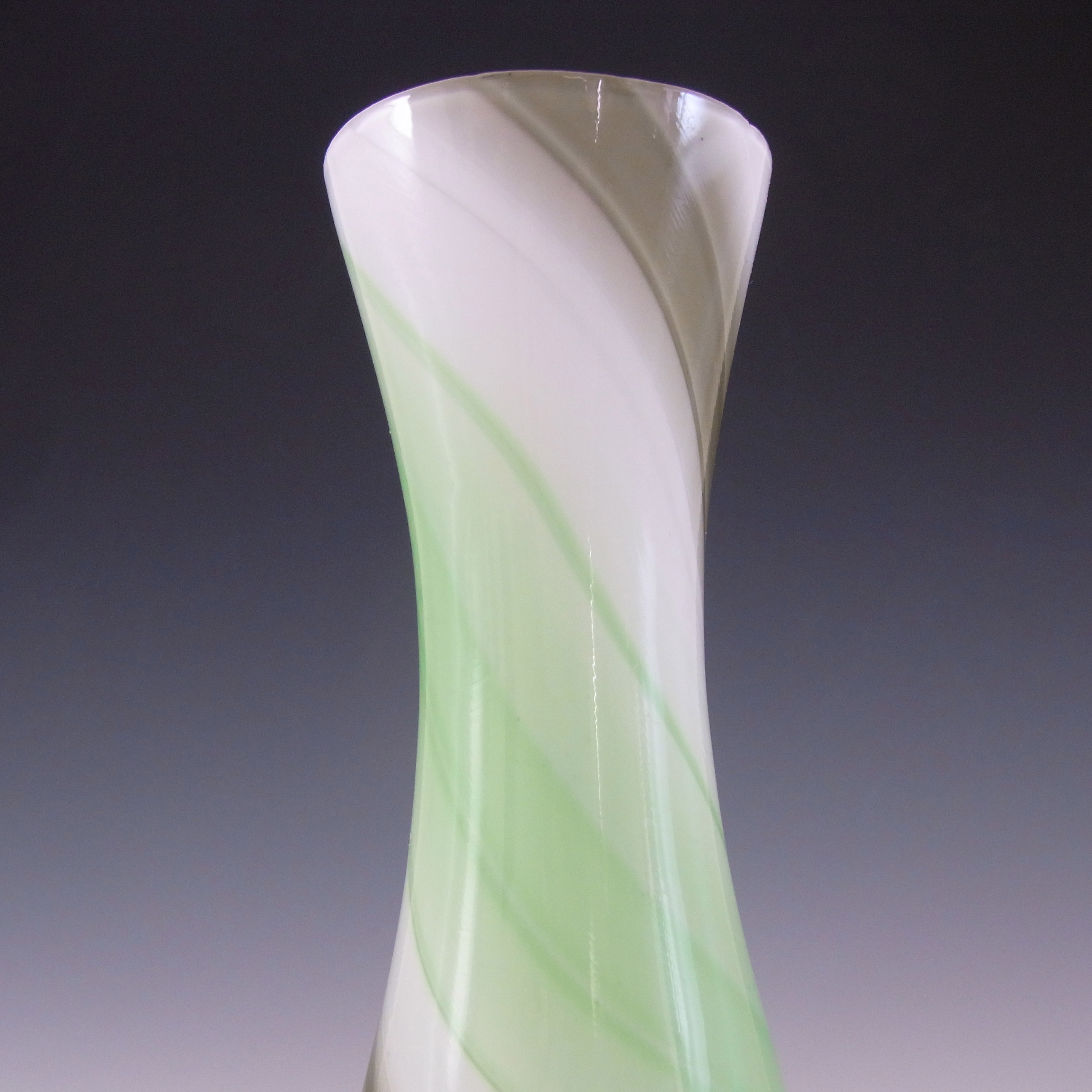 (image for) Japanese Green, Black & White Vintage Glass Bud Vase - Click Image to Close