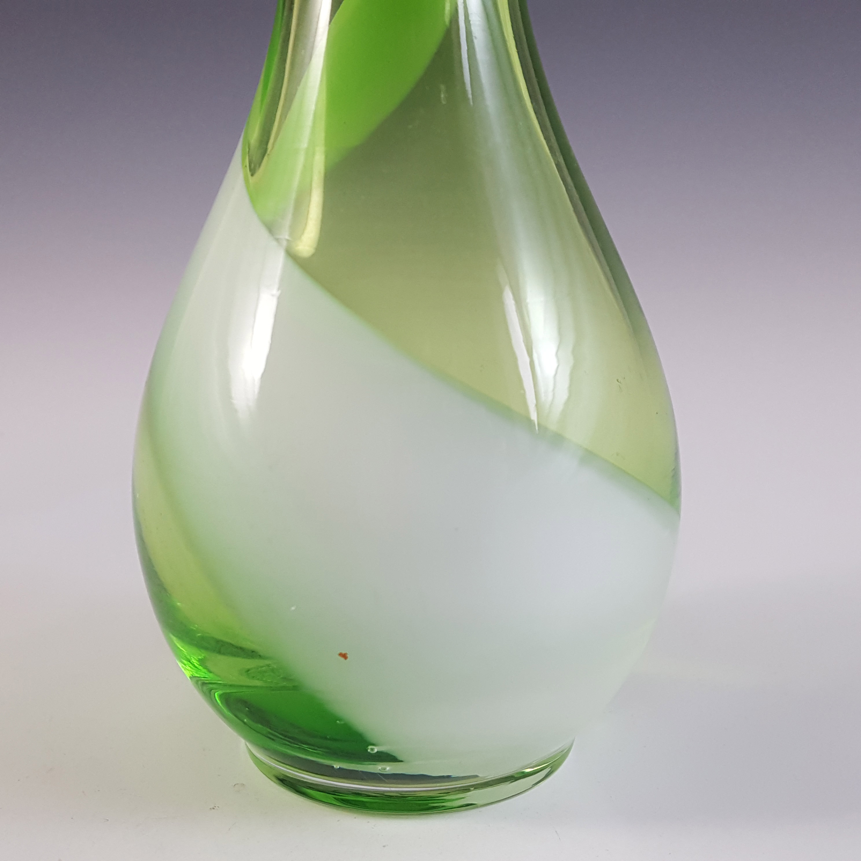 (image for) Japanese Green & White Vintage Glass Bud Vase - Click Image to Close