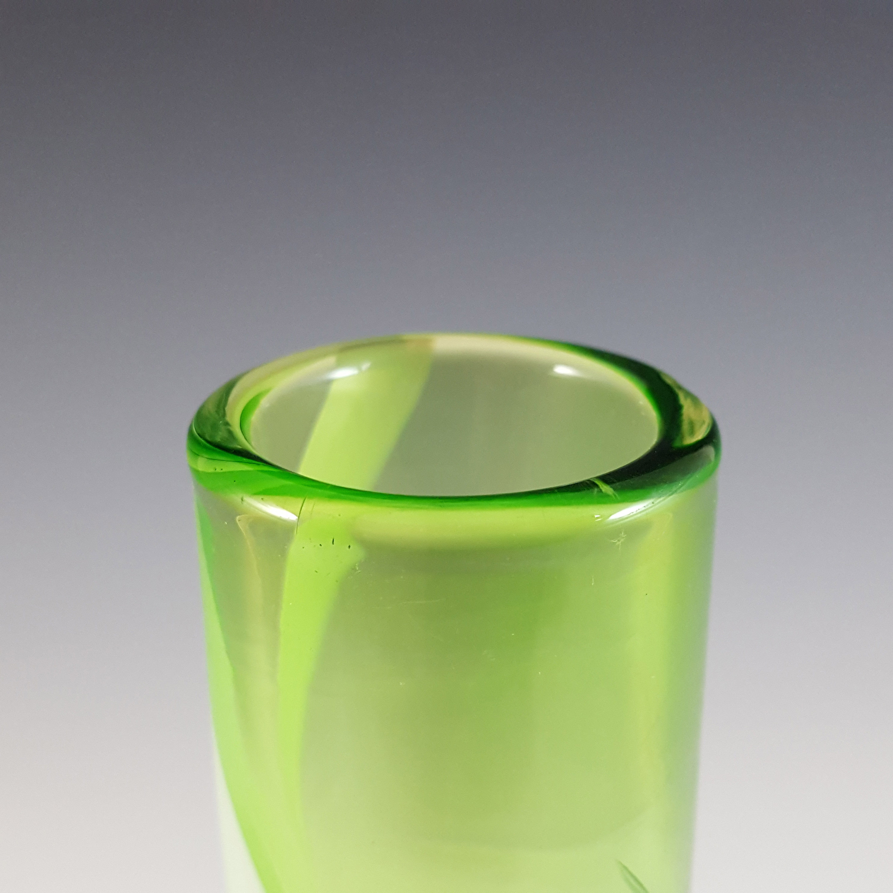 (image for) Japanese Green & White Vintage Glass Bud Vase - Click Image to Close