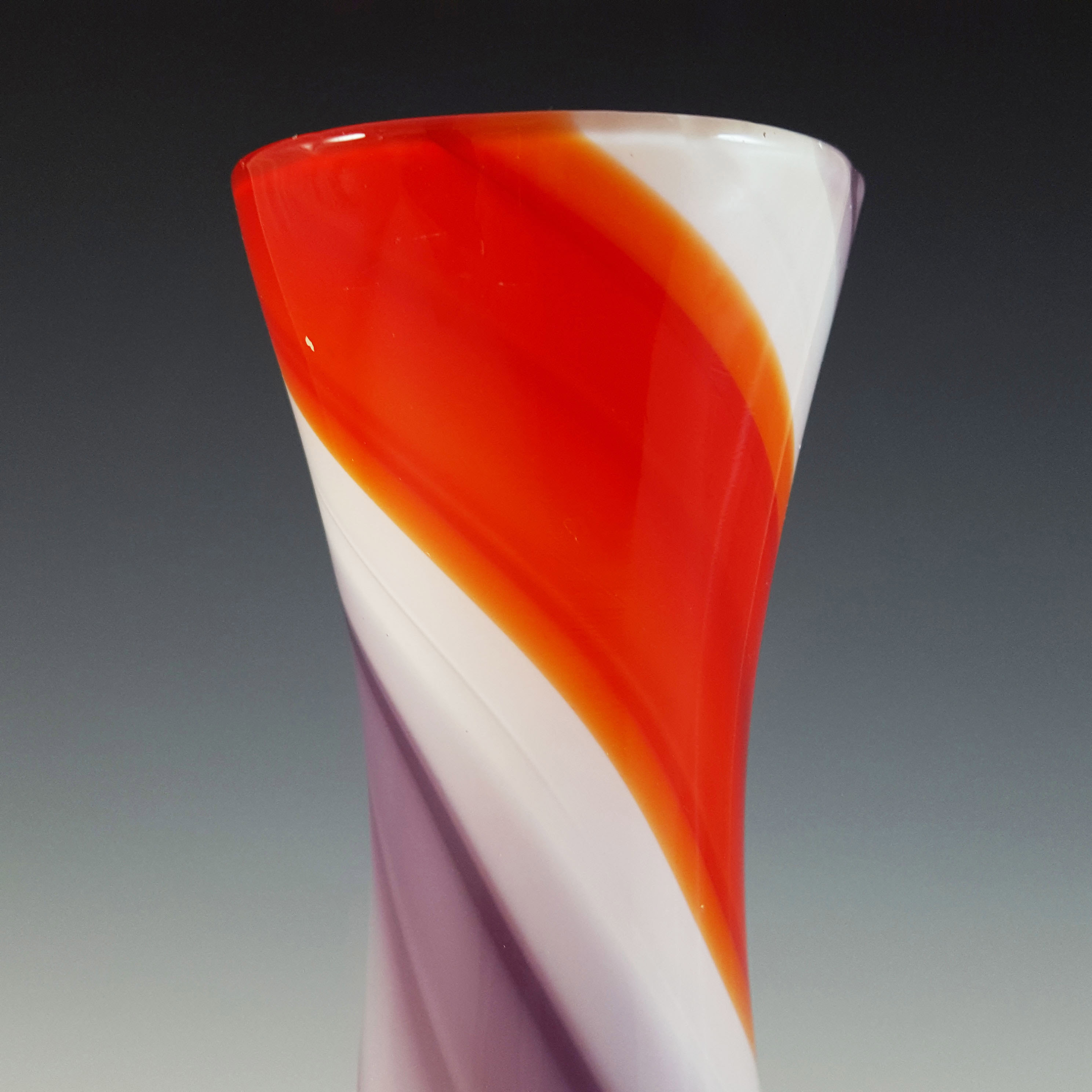 (image for) Japanese Purple, Red & White Vintage Glass Bud Vase - Click Image to Close