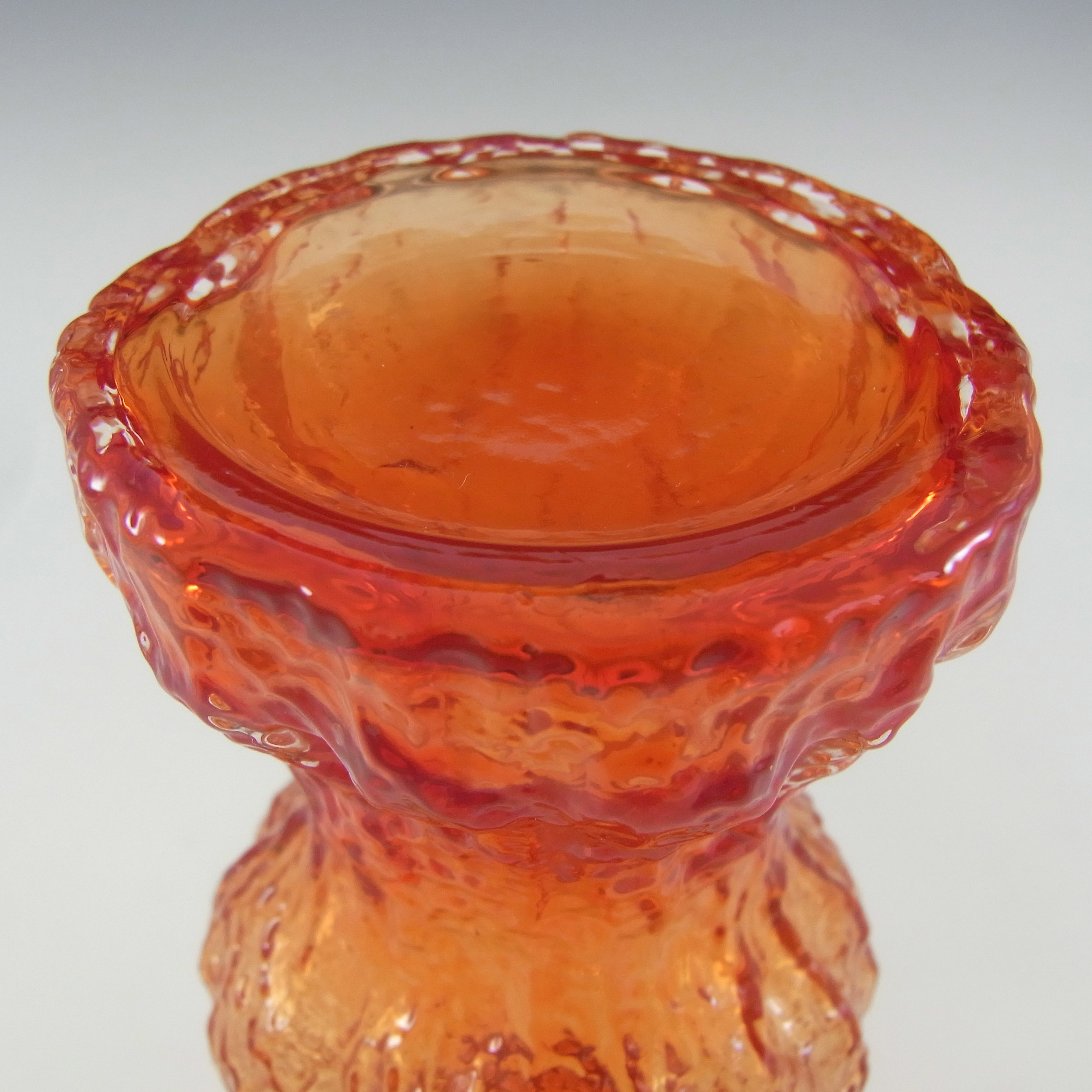 (image for) Japanese "Old Colony" Bark Textured Red Glass Vase - Click Image to Close