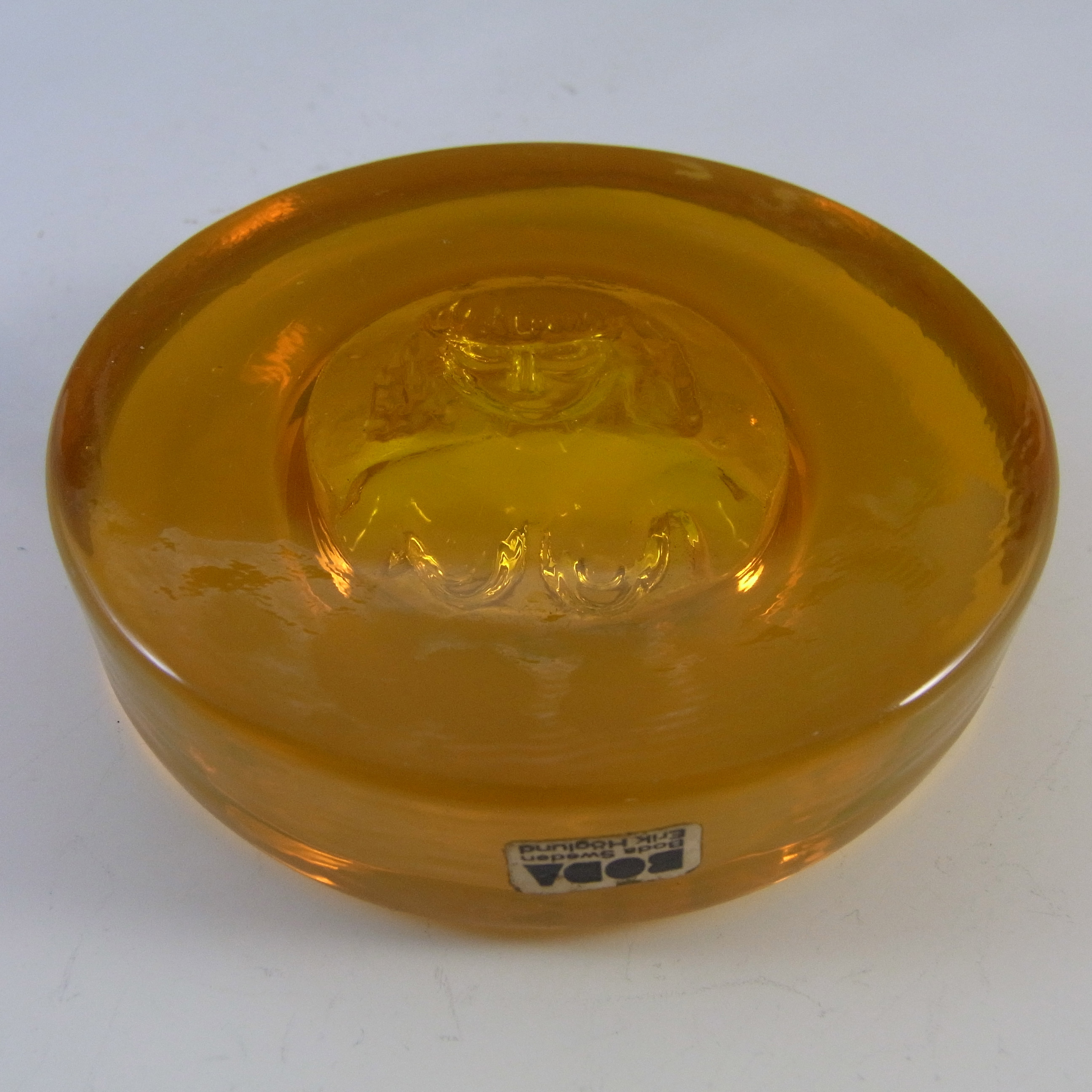 LABELLED Boda Yellow Glass Nude Lady "Eve" Bowl by Erik Hoglund - Click Image to Close