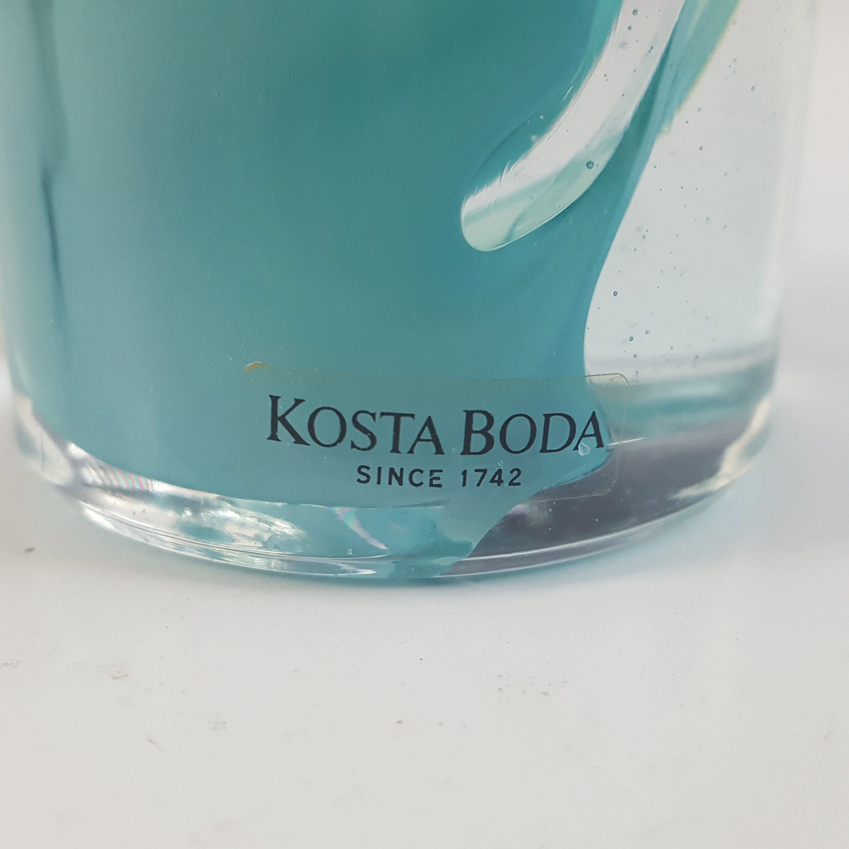 MARKED Kosta Boda Turquoise Glass Atoll Candle Holder - Click Image to Close