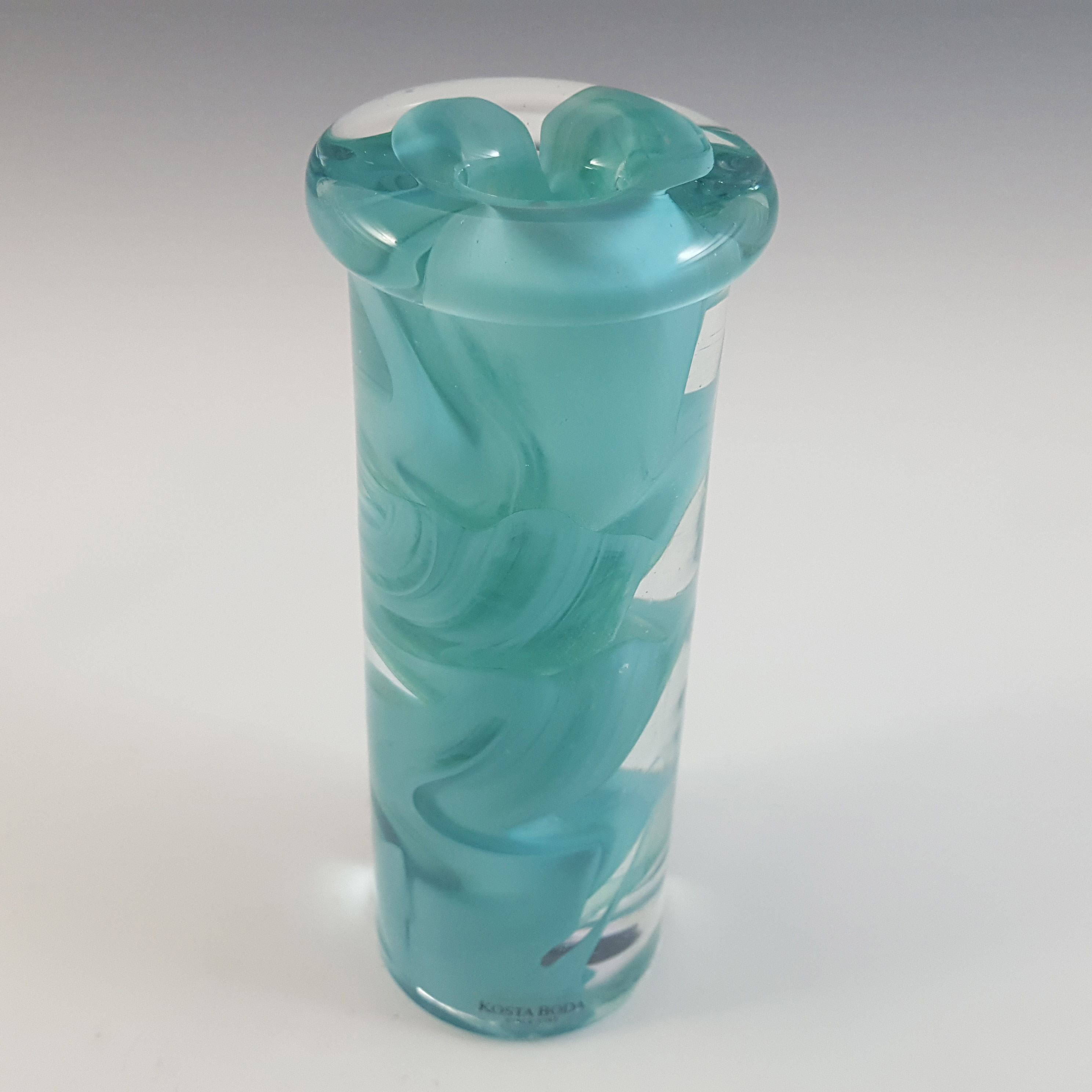 (image for) MARKED Kosta Boda Turquoise Glass Atoll Candle Holder - Click Image to Close
