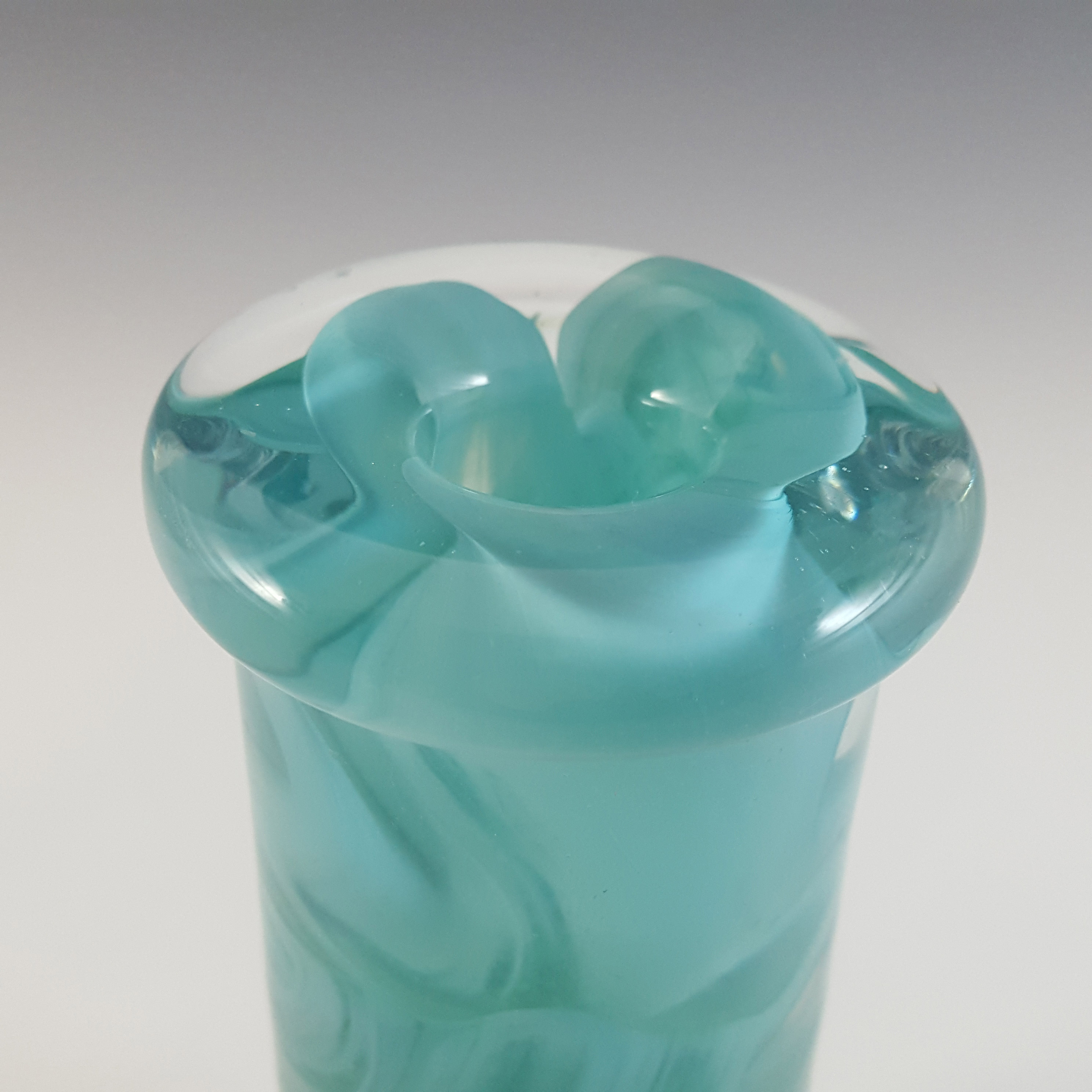 MARKED Kosta Boda Turquoise Glass Atoll Candle Holder - Click Image to Close