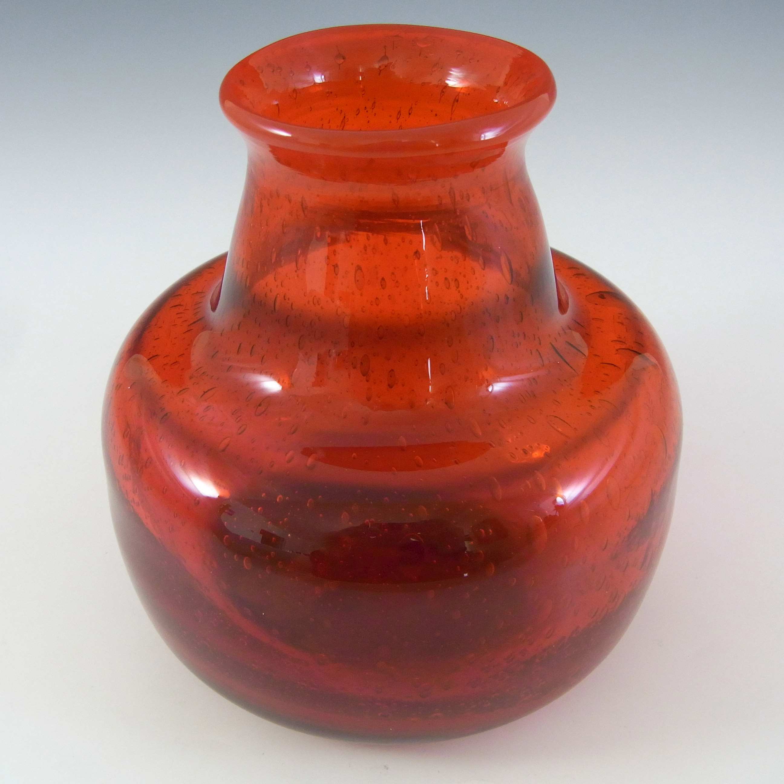 SIGNED Kosta Boda Bubbly Red Glass Vase by Erik Hoglund - Click Image to Close