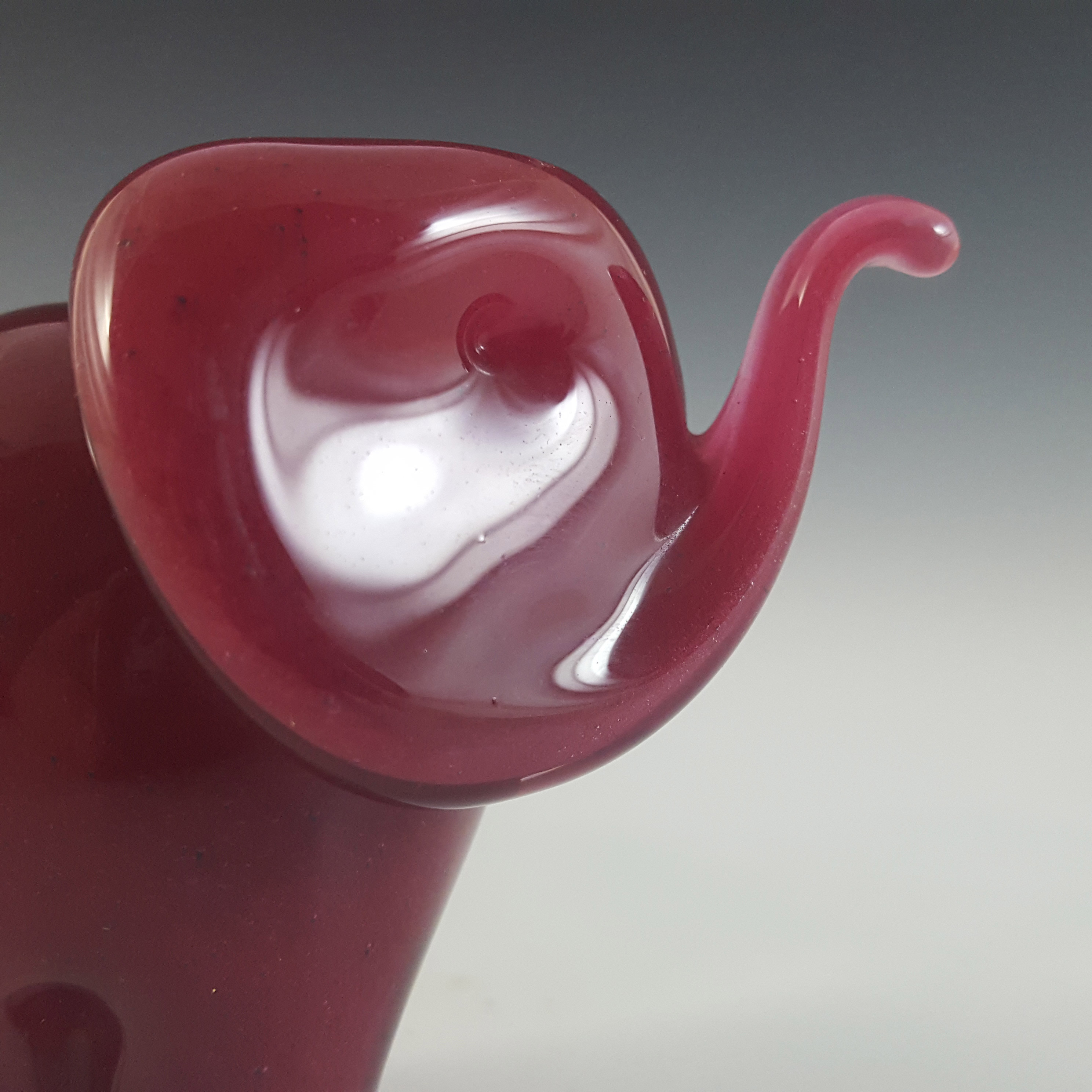 MARKED Langham Pink Glass Vintage Elephant Figurine - Click Image to Close