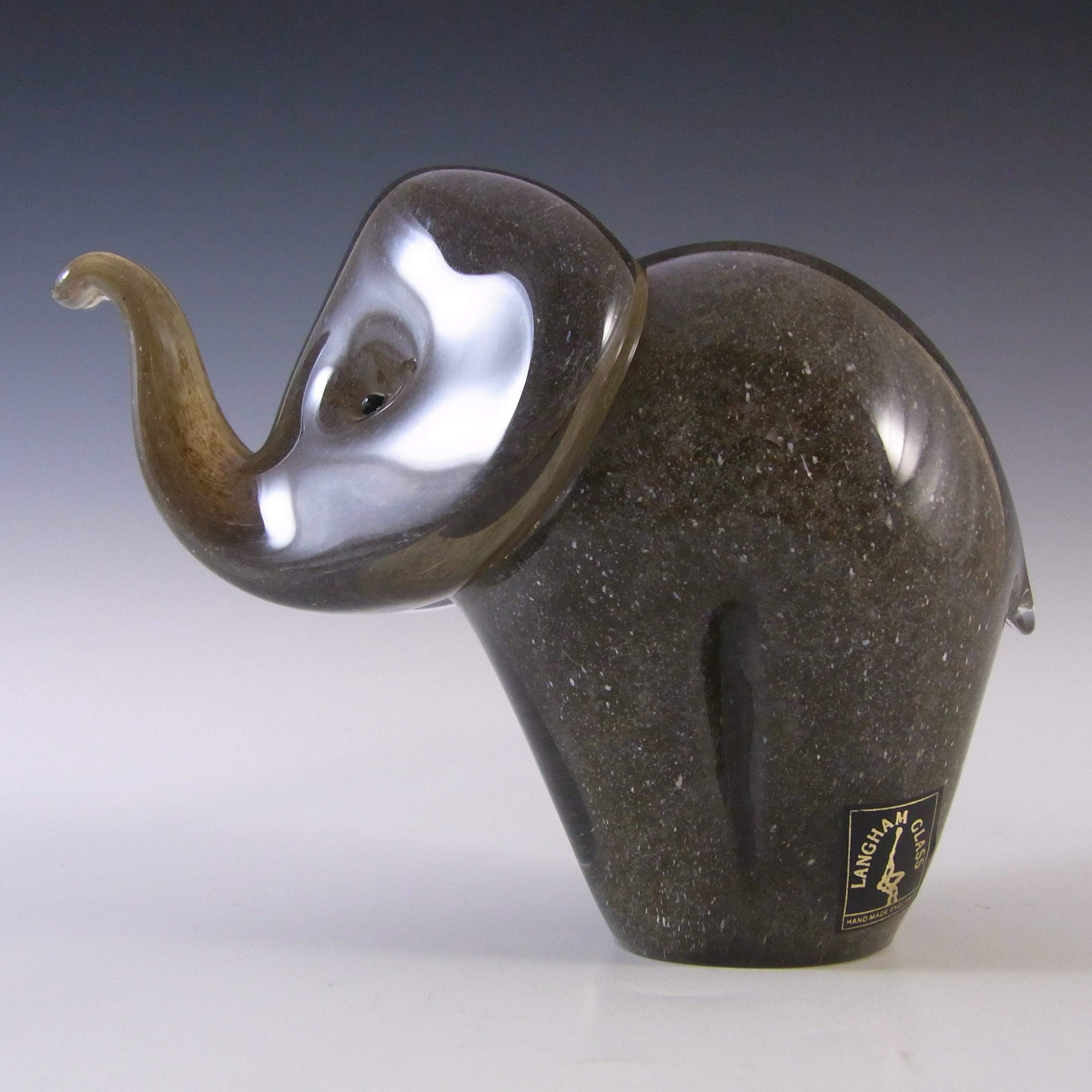 MARKED & LABELLED Langham Grey Glass Elephant Sculpture - Click Image to Close