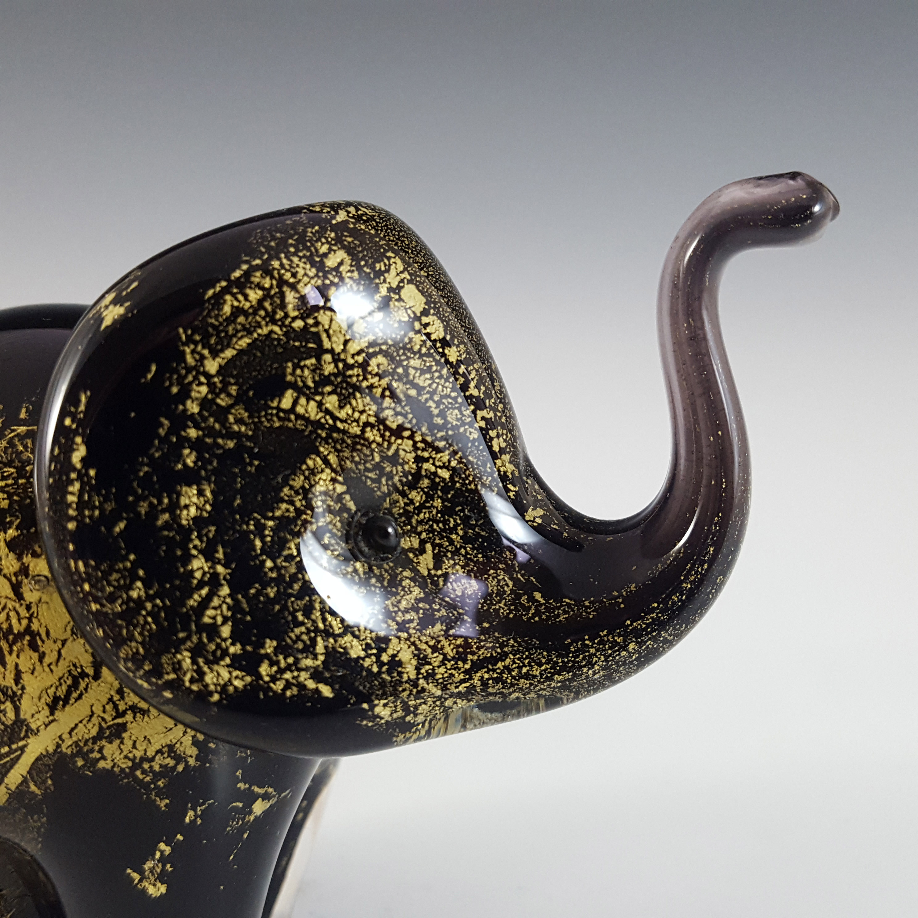 (image for) MARKED & LABELLED Langham Black & Gold Glass Elephant - Click Image to Close
