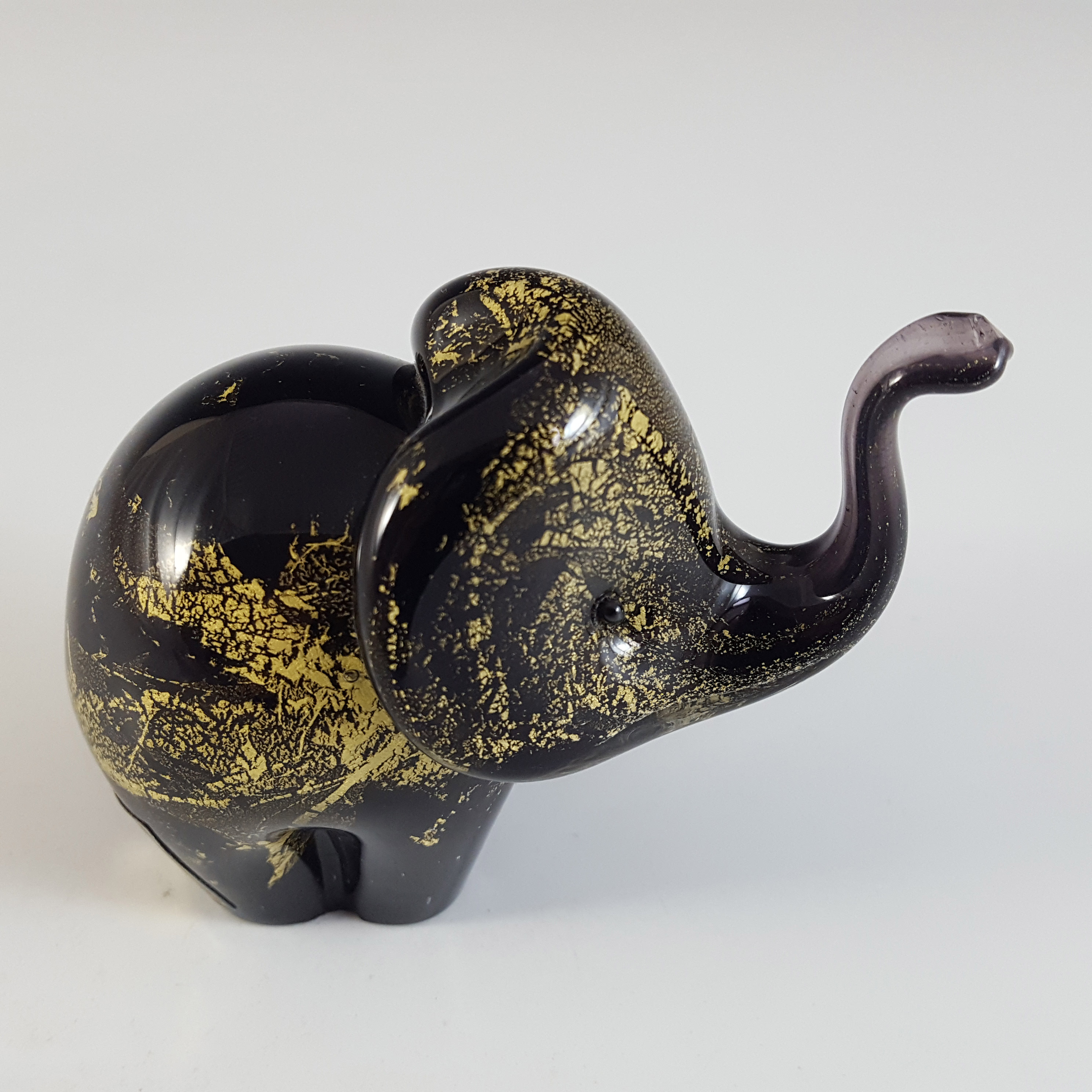 (image for) MARKED & LABELLED Langham Black & Gold Glass Elephant - Click Image to Close