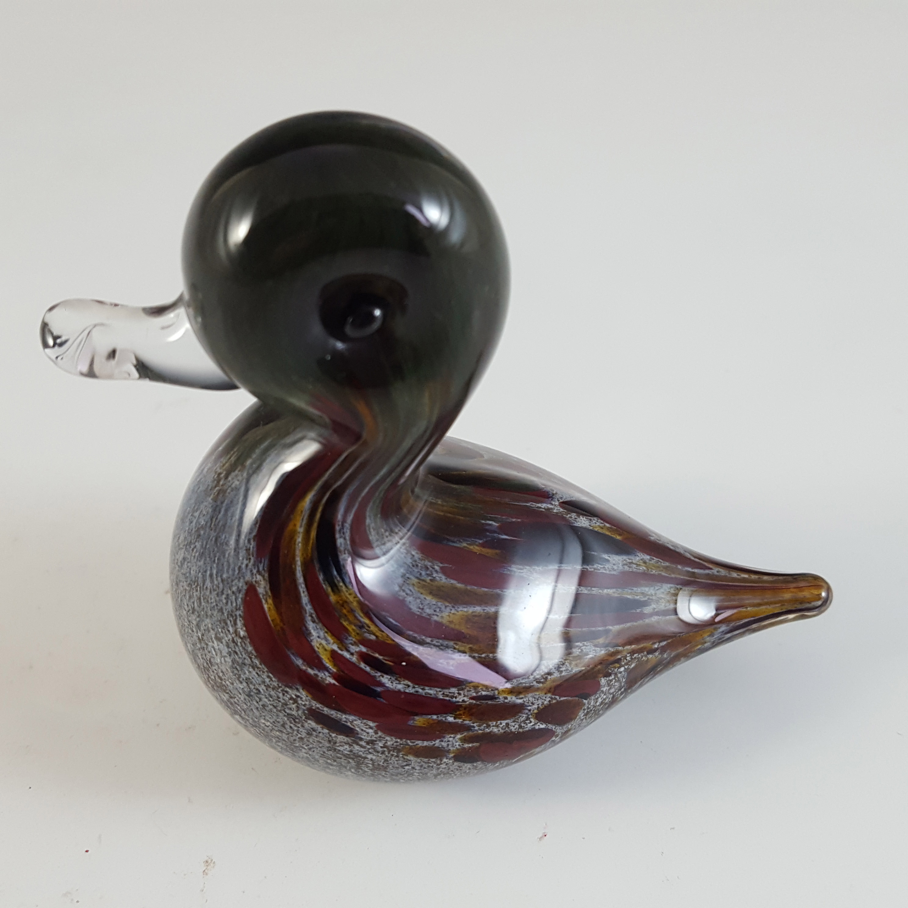 (image for) MARKED Langham Speckled Brown British Glass Duck Sculpture - Click Image to Close