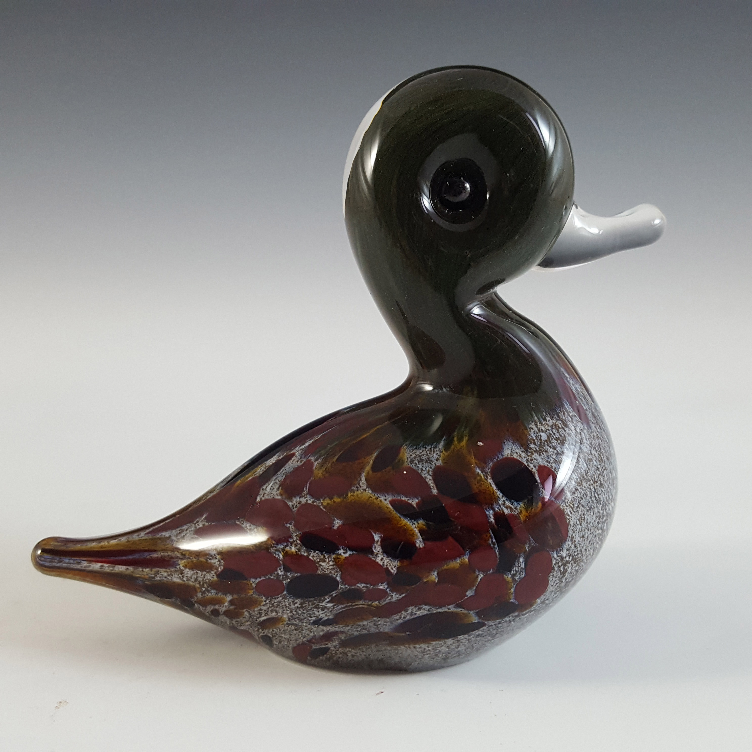 (image for) MARKED Langham Speckled Brown British Glass Duck Sculpture - Click Image to Close