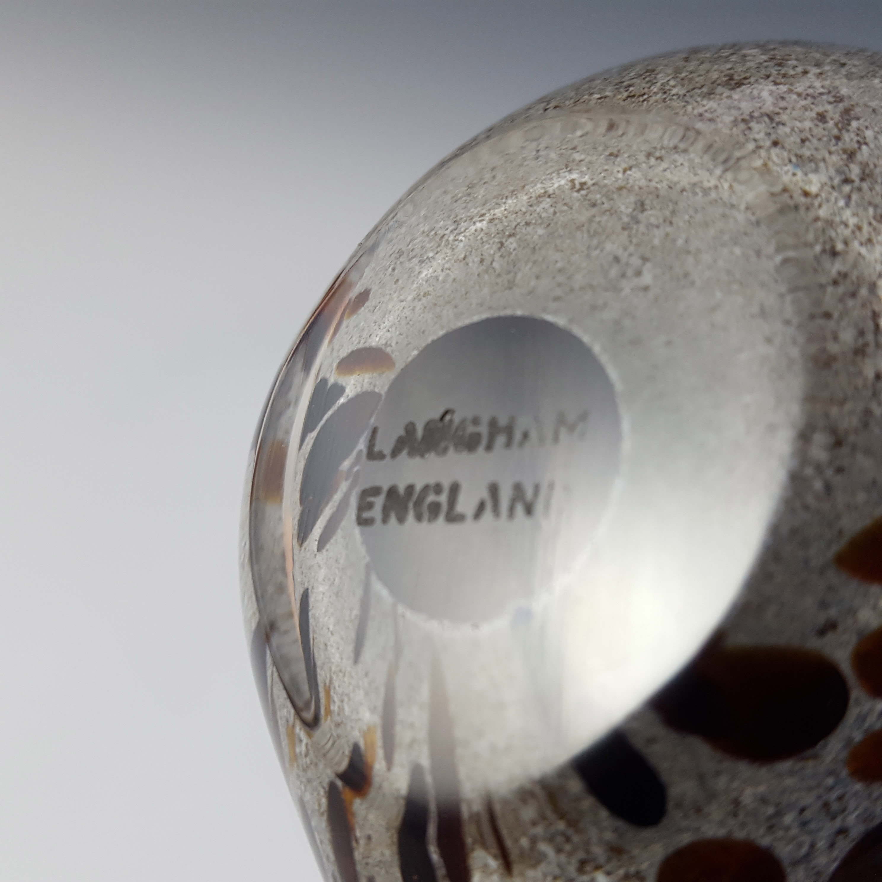 (image for) MARKED & LABELLED Langham Speckled Brown Glass Duck Sculpture - Click Image to Close