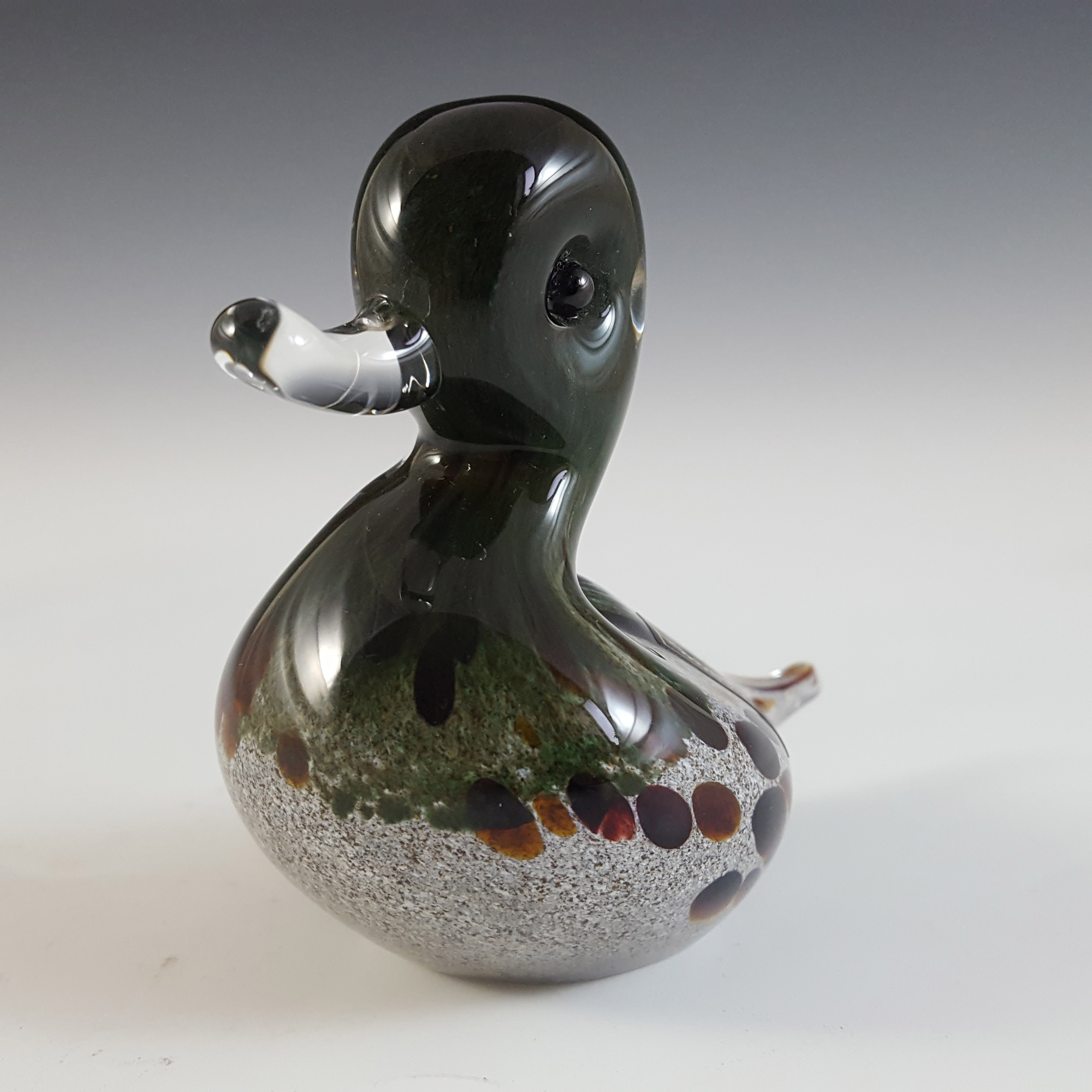 (image for) MARKED & LABELLED Langham Speckled Brown Glass Duck Sculpture - Click Image to Close