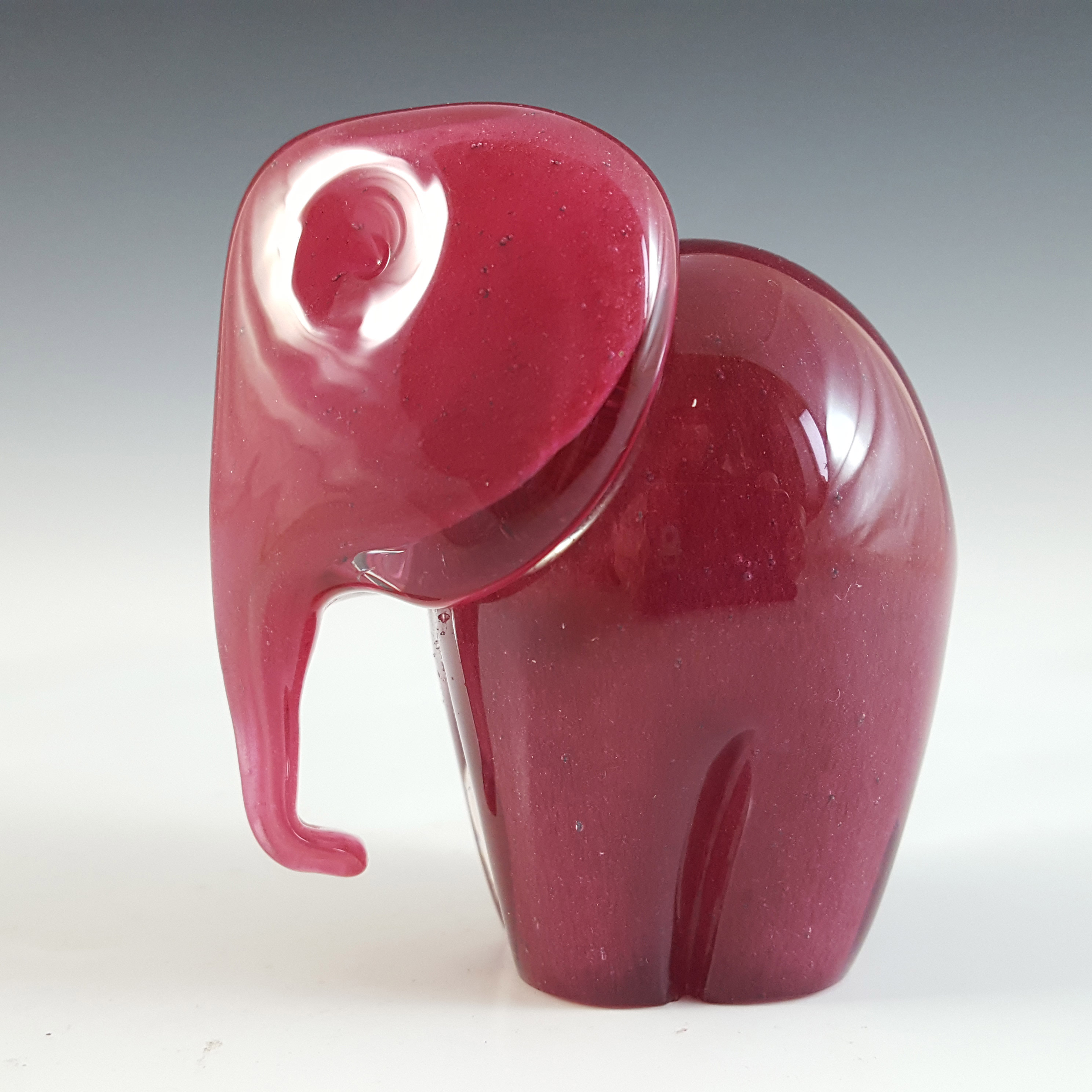 MARKED Langham Pink Glass Elephant Sculpture / Paperweight - Click Image to Close