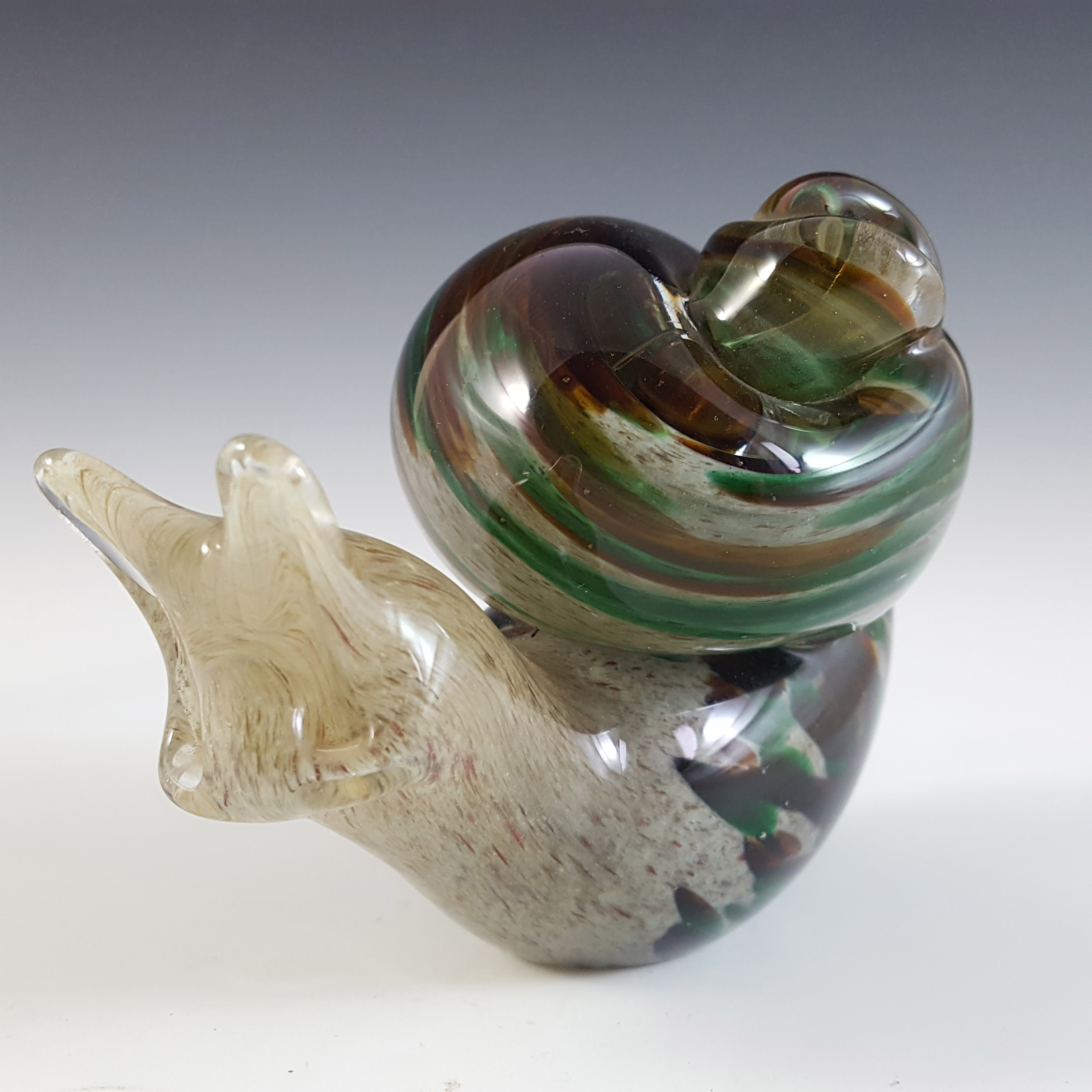 (image for) MARKED & LABELLED Langham Green & Brown Glass Snail Sculpture - Click Image to Close