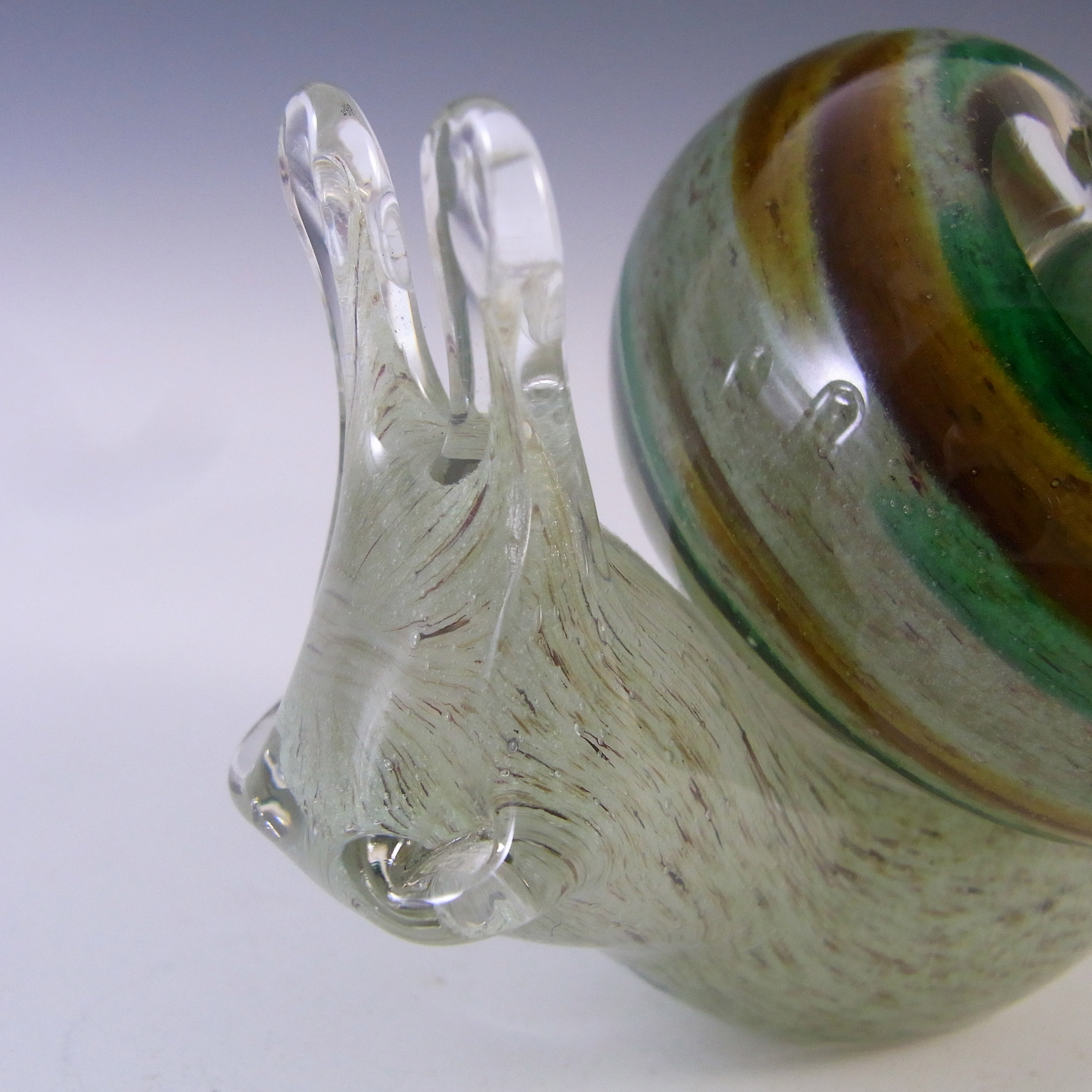LABELLED Langham Vintage Green & Brown Glass Snail Sculpture - Click Image to Close
