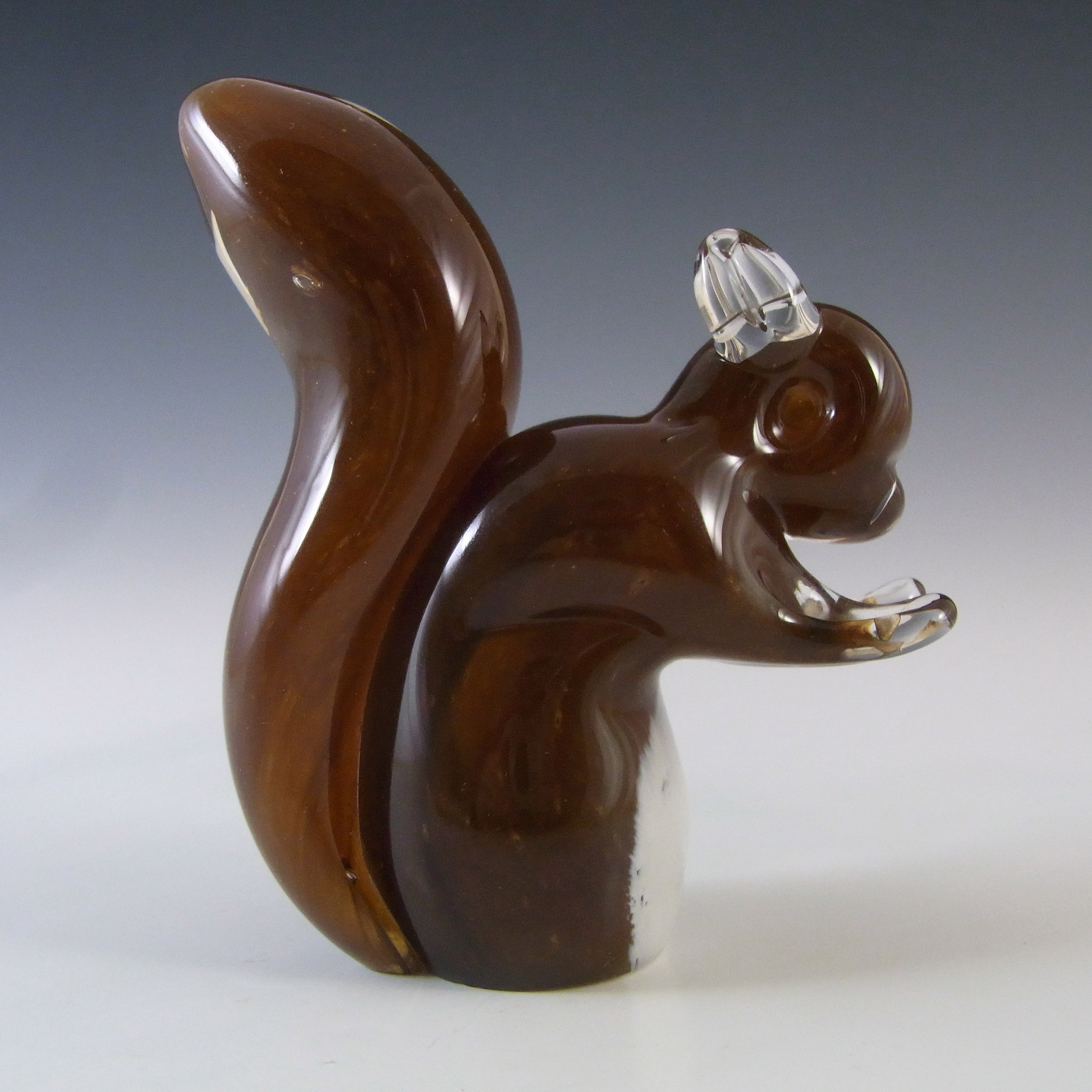 MARKED Langham British Vintage Brown & White Glass Squirrel - Click Image to Close