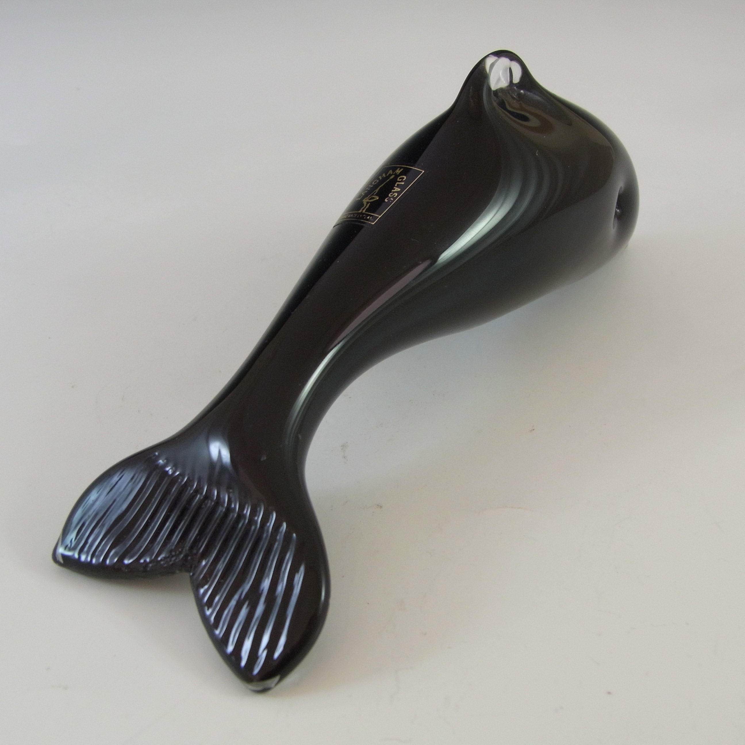 (image for) LABELLED Langham Vintage Black / Purple Glass Dolphin Sculpture - Click Image to Close