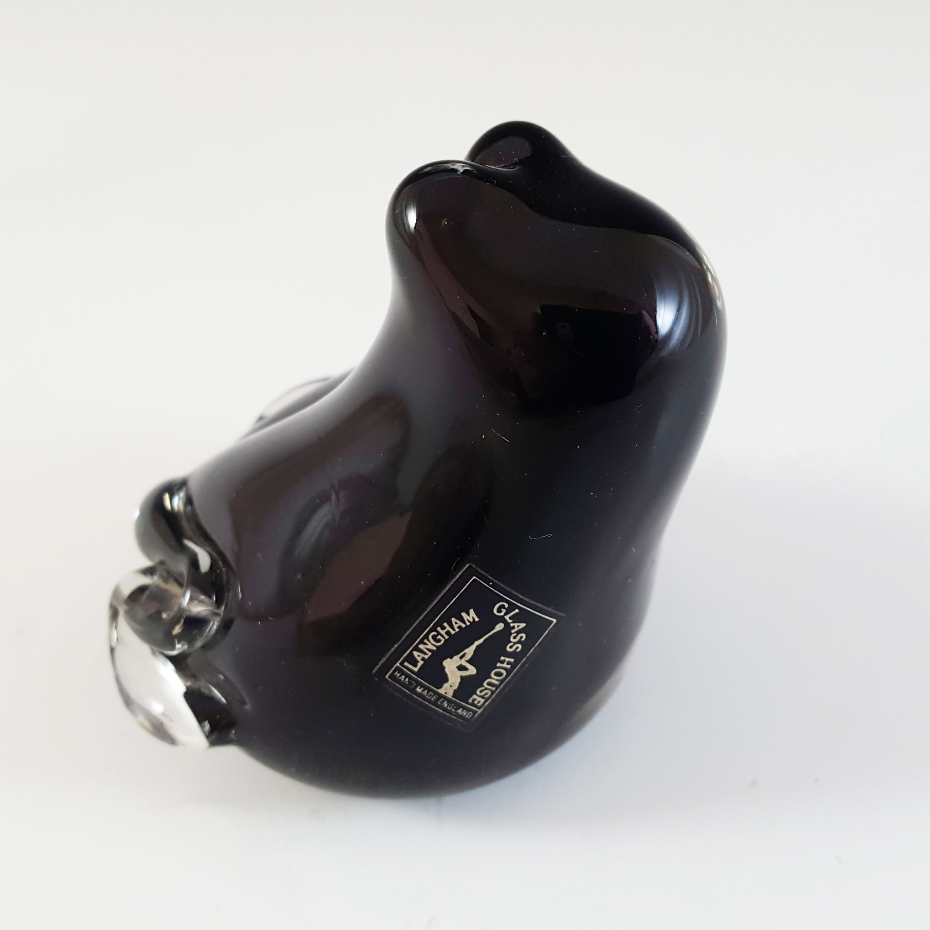 LABELLED Langham Black Glass Vintage Frog Sculpture - Click Image to Close