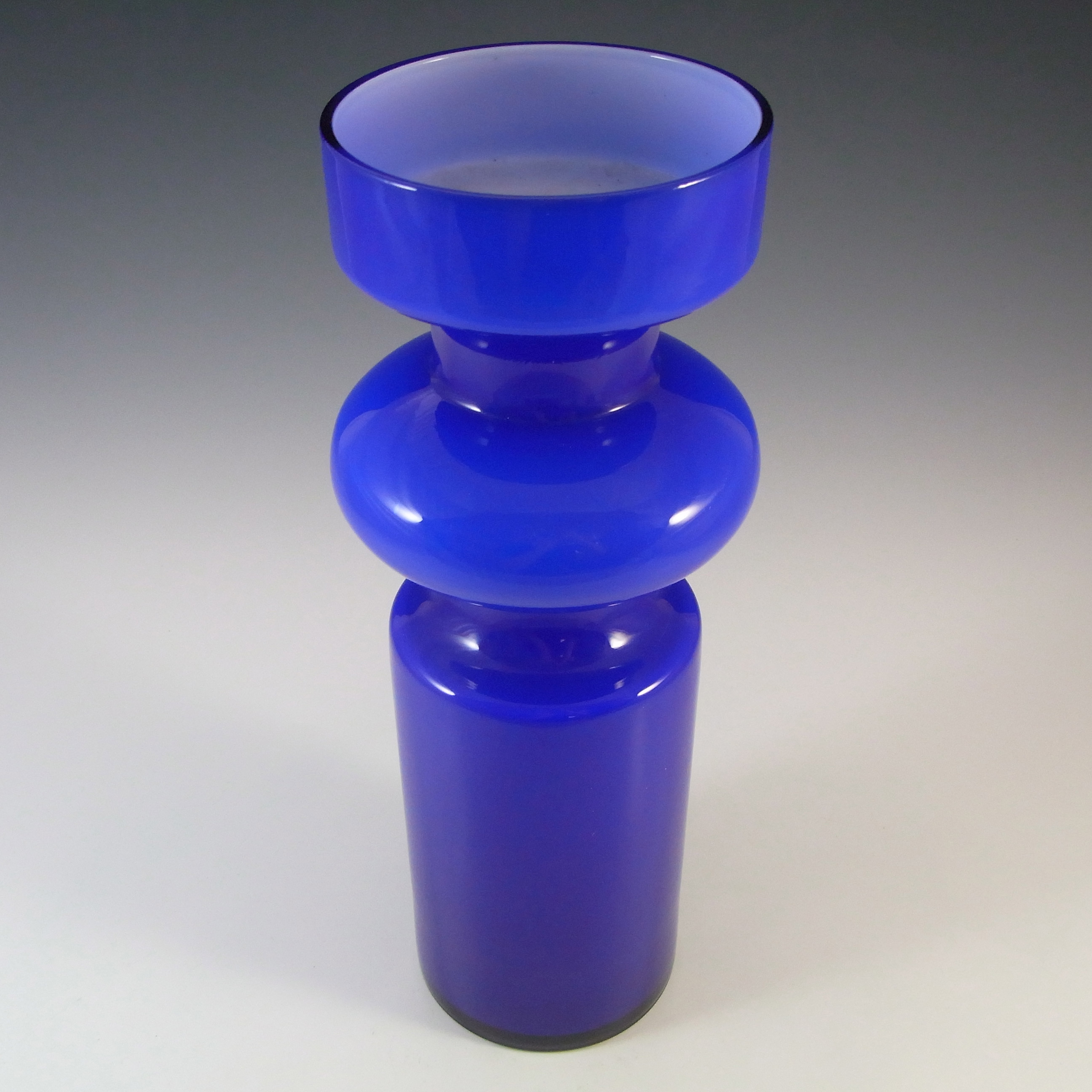 Lindshammar Vintage Swedish Blue Cased Hooped Glass Vase - Click Image to Close