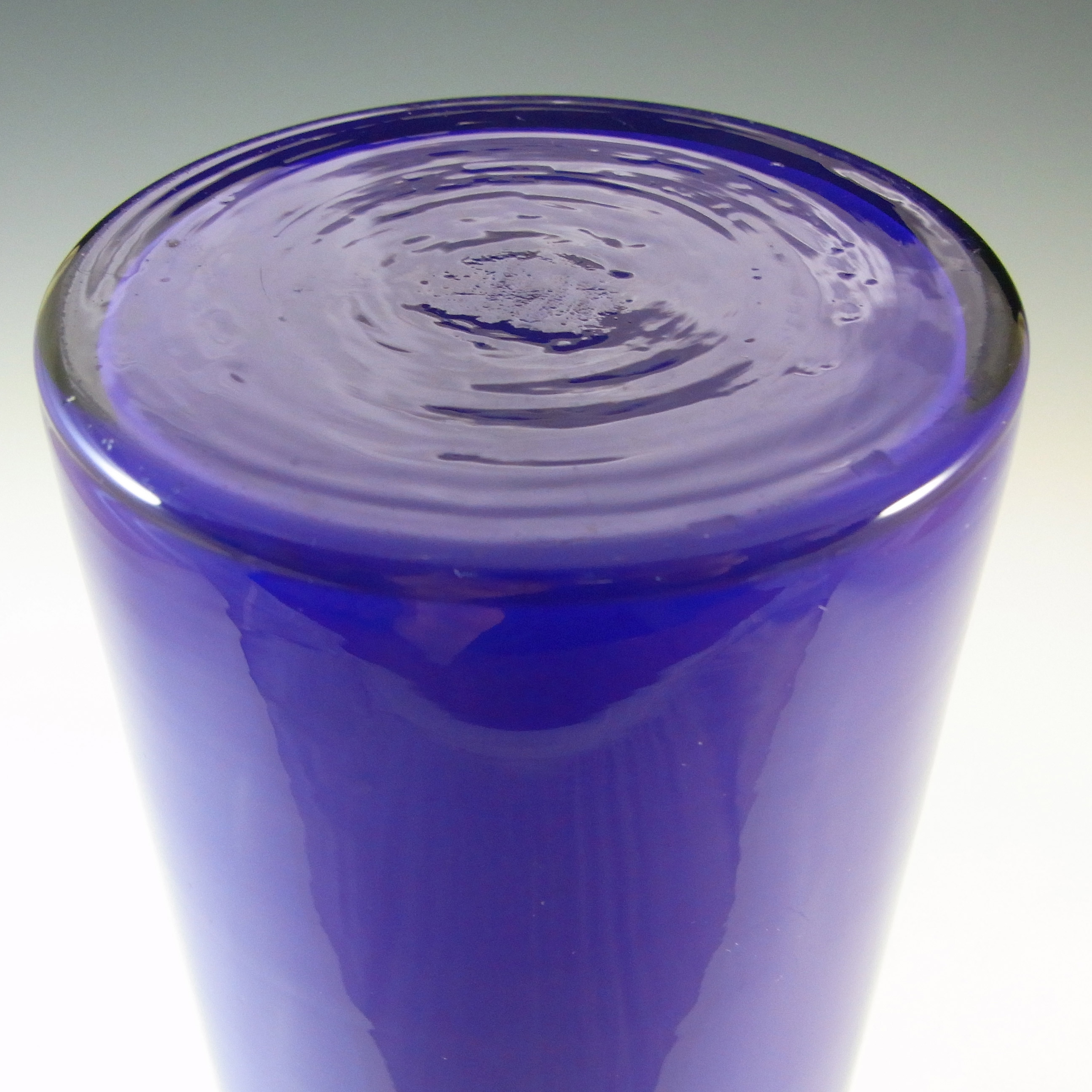 (image for) Lindshammar Vintage Swedish Blue Cased Hooped Glass Vase - Click Image to Close