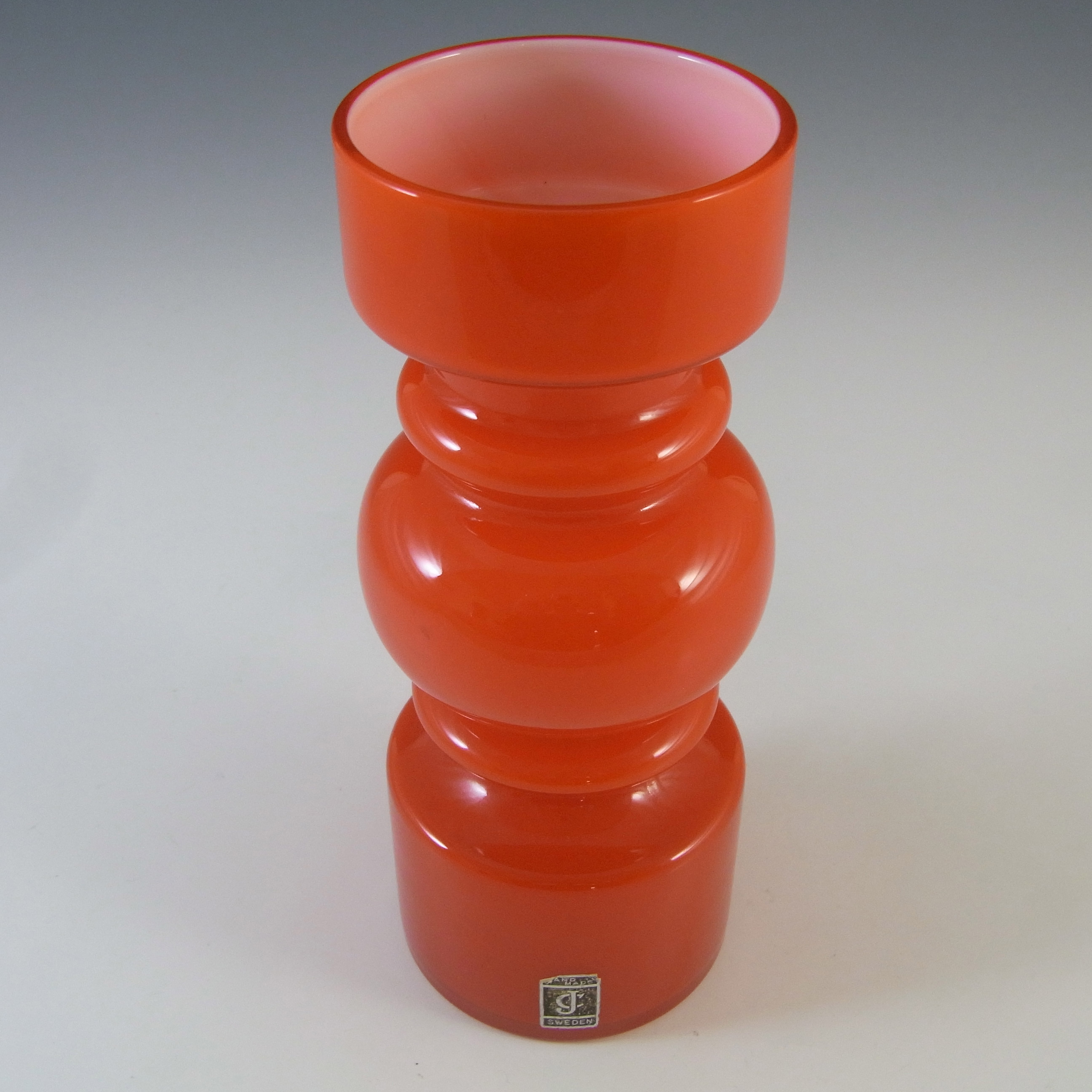 Lindshammar / JC Vintage Swedish Orange Hooped Glass Vase - Click Image to Close