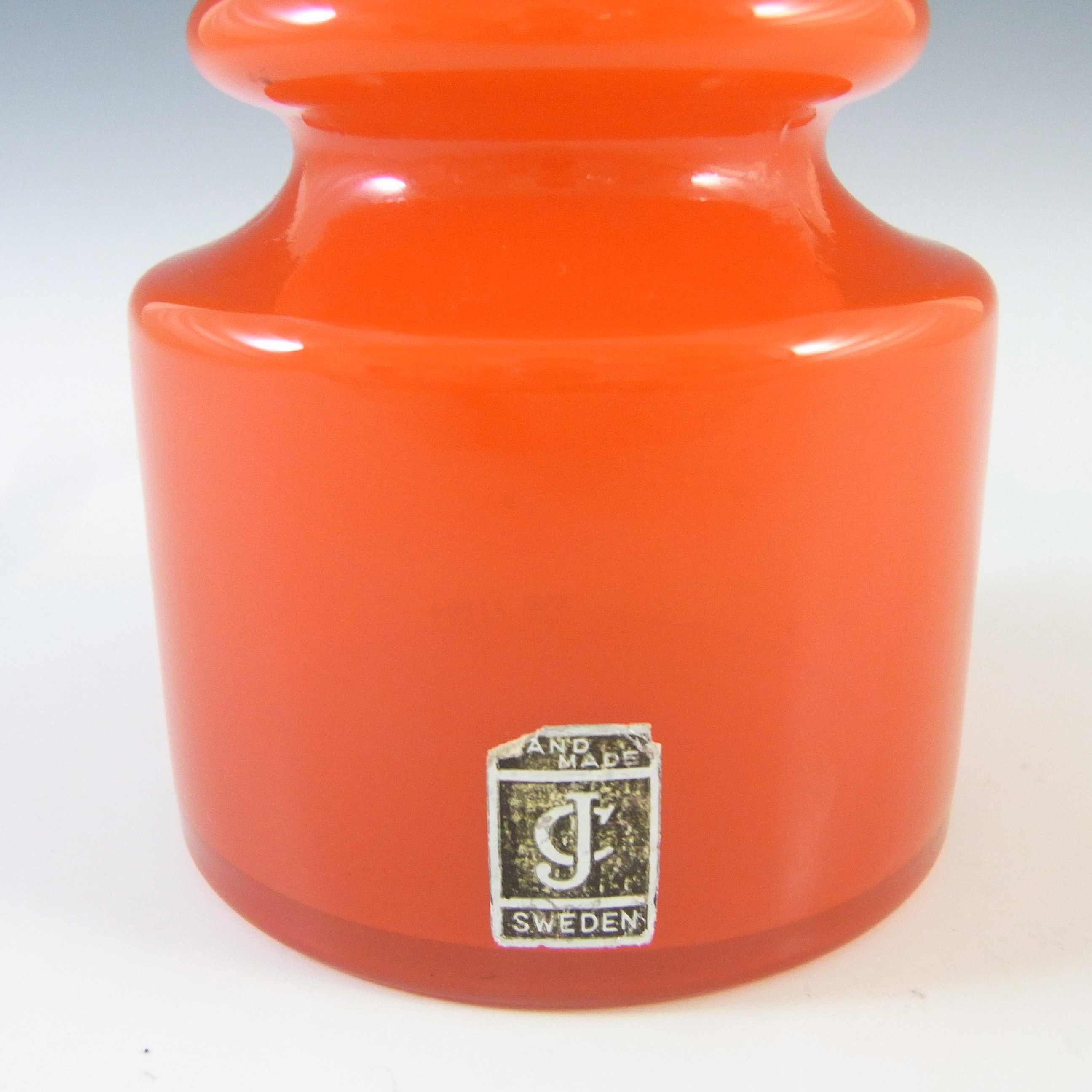 (image for) Lindshammar / JC Vintage Swedish Orange Hooped Glass Vase - Click Image to Close