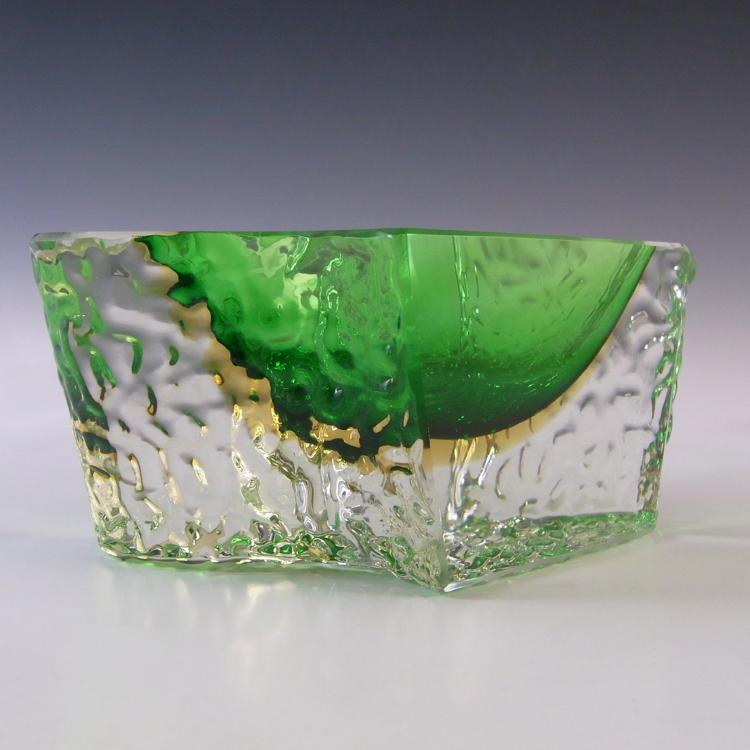 (image for) Mandruzzato Murano Faceted Green & Amber Sommerso Glass Bowl - Click Image to Close