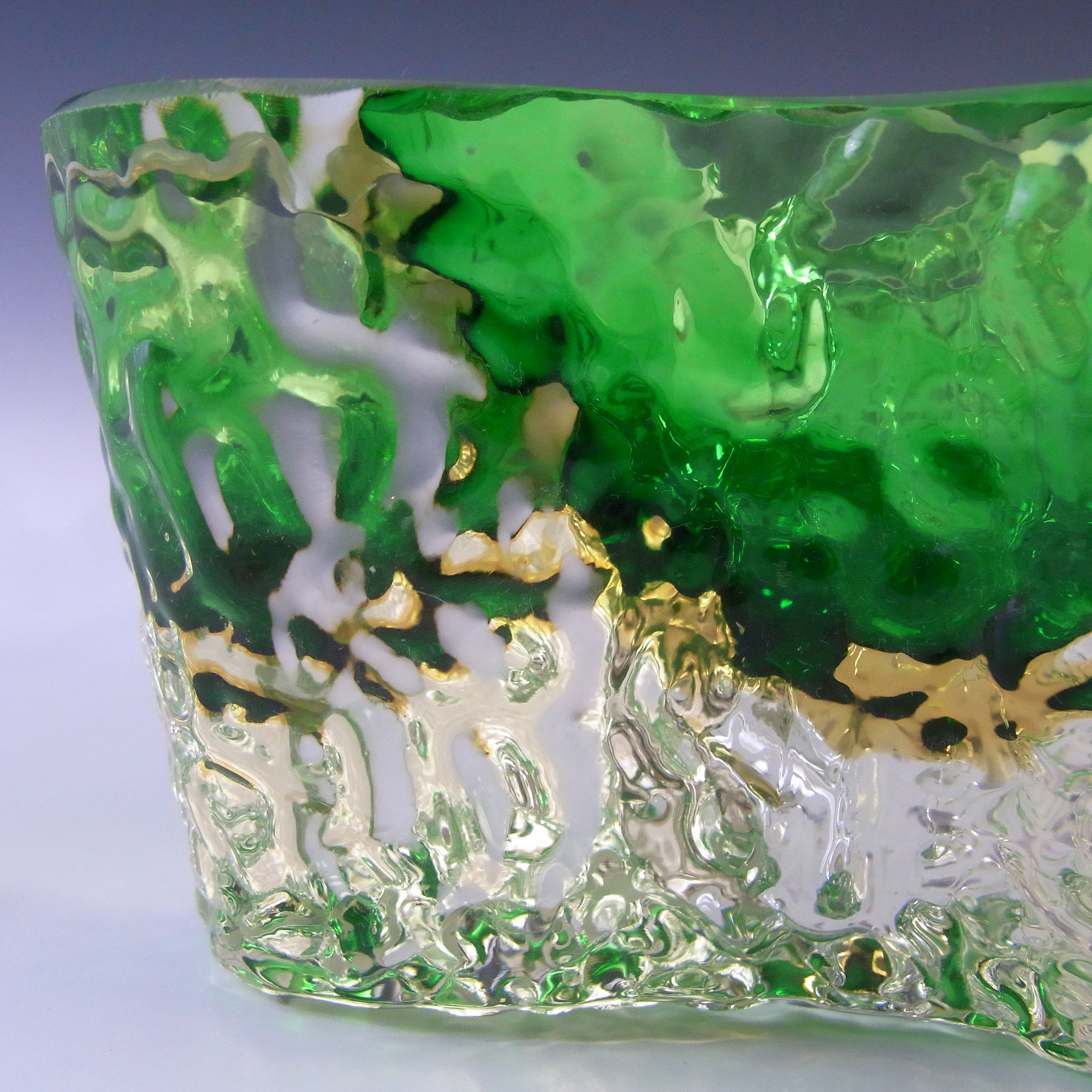 (image for) Mandruzzato Murano Faceted Green & Amber Sommerso Glass Bowl - Click Image to Close