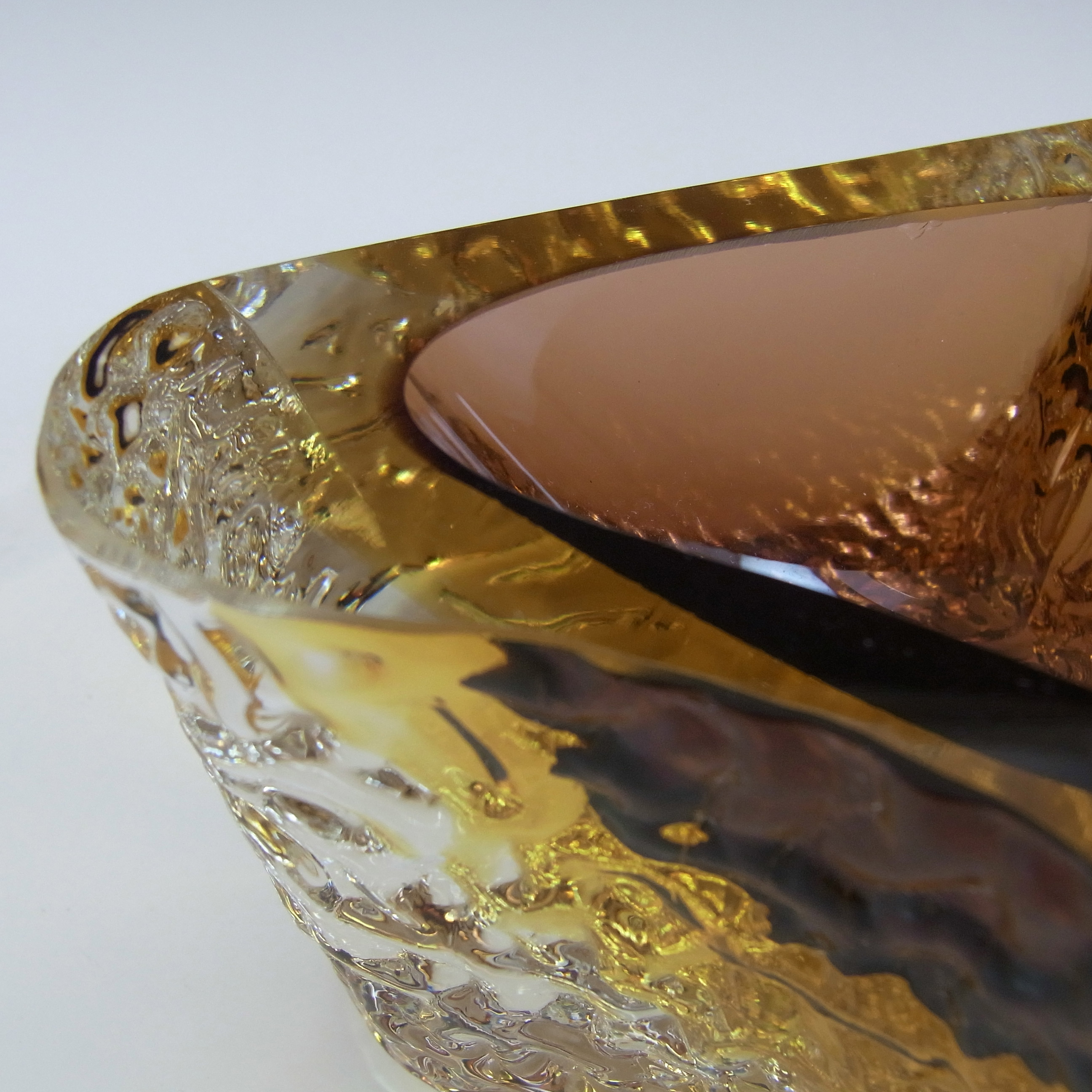 Mandruzzato Murano Faceted Brown & Amber Sommerso Glass Bowl - Click Image to Close