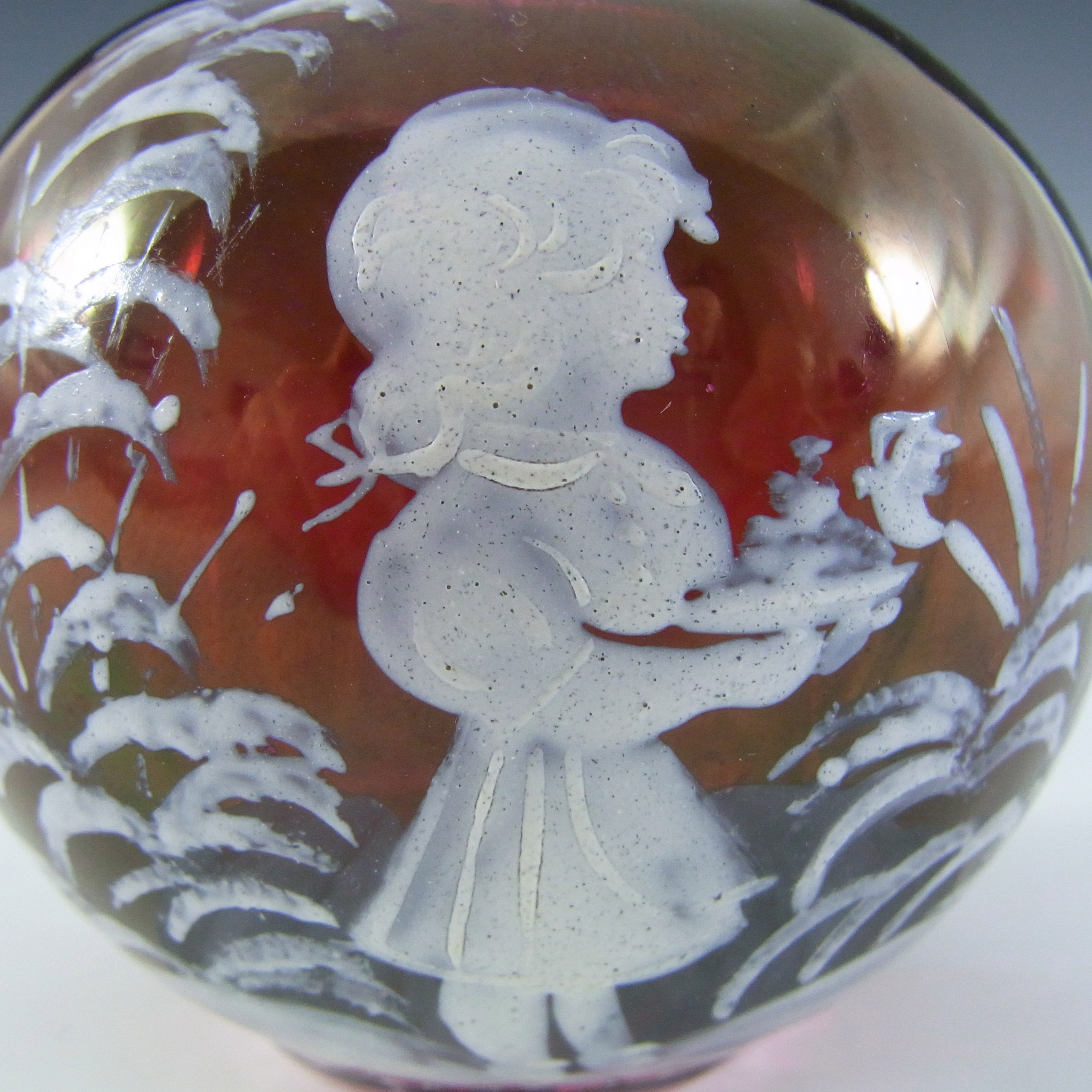 (image for) Mary Gregory Victorian Hand Enamelled Red Glass Miniature Vase - Click Image to Close
