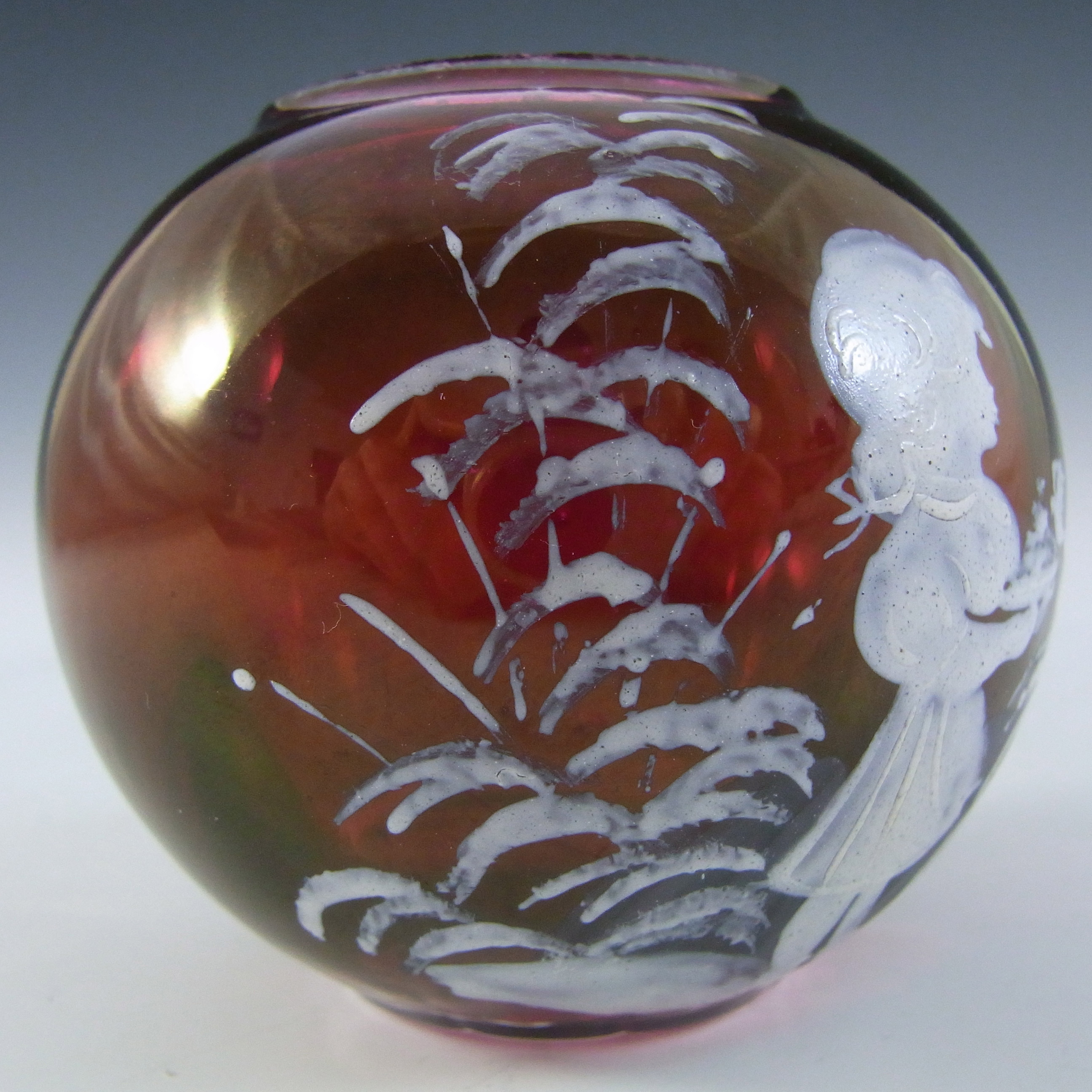 (image for) Mary Gregory Victorian Hand Enamelled Red Glass Miniature Vase - Click Image to Close