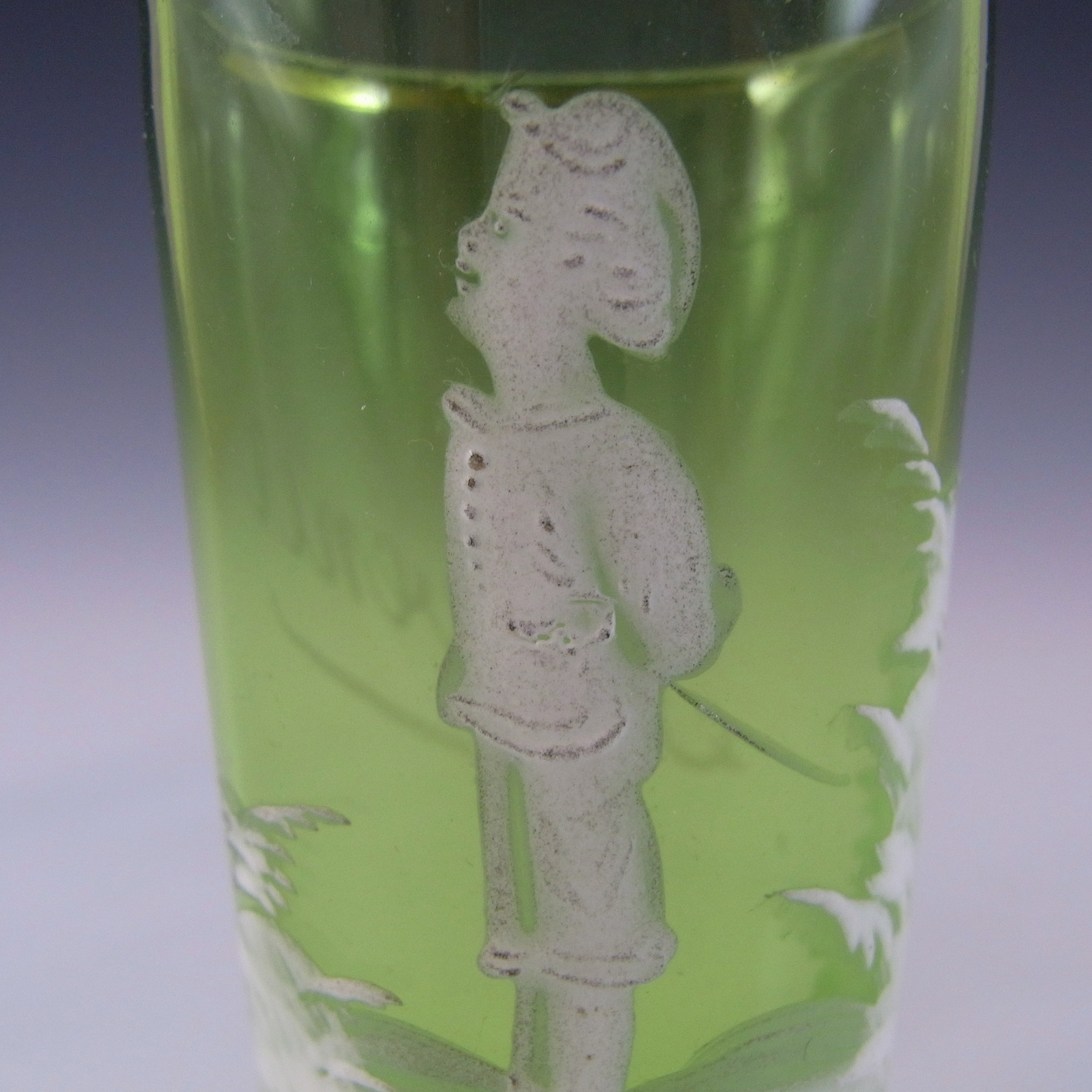 (image for) Mary Gregory Victorian Hand Enamelled Green Glass Tumbler - Click Image to Close