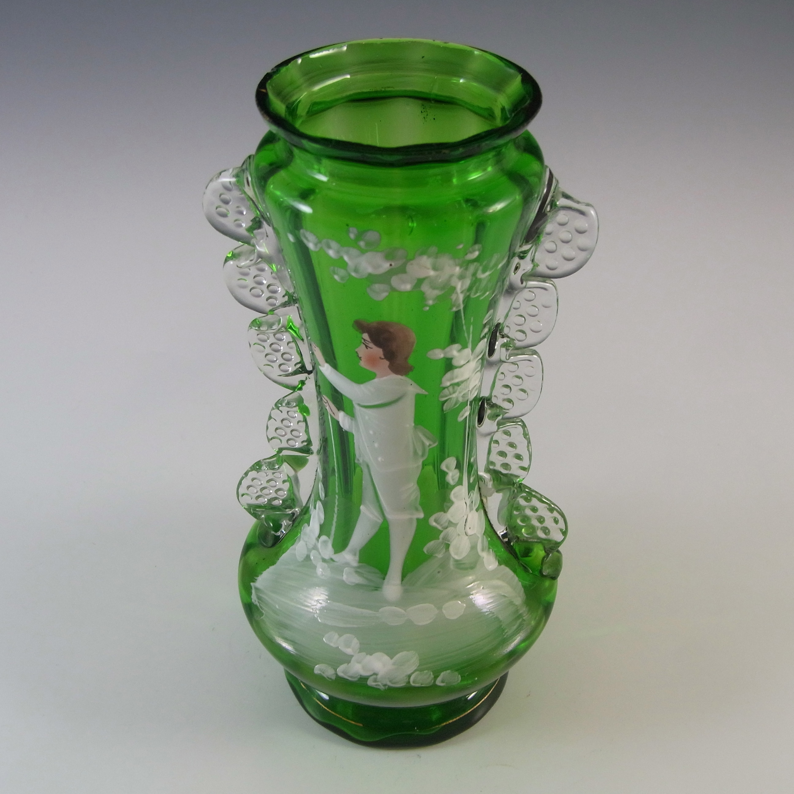 (image for) Mary Gregory Victorian Hand Enamelled Green Glass Vase - Click Image to Close