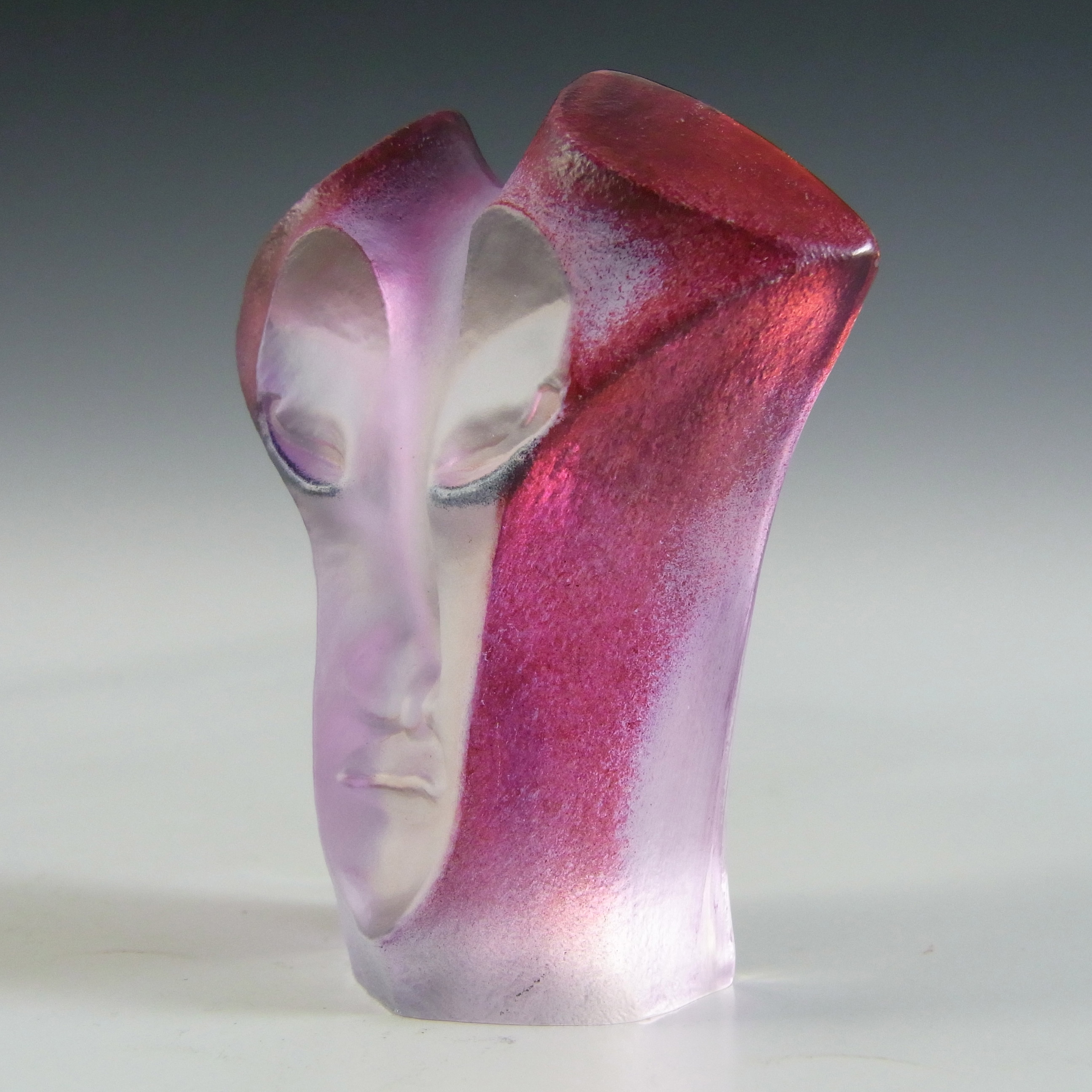 (image for) SIGNED Mats Jonasson #8159 Glass 'Morgana' Masqot Face Sculpture - Click Image to Close