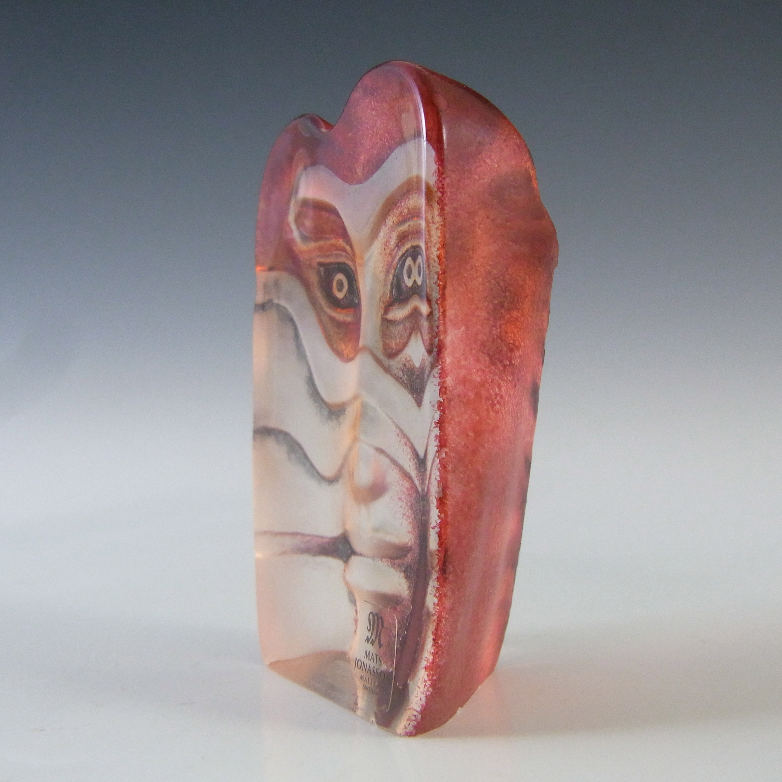 Mats Jonasson #88165 Glass 'Kiwok' Masqot Face Sculpture - Signed - Click Image to Close