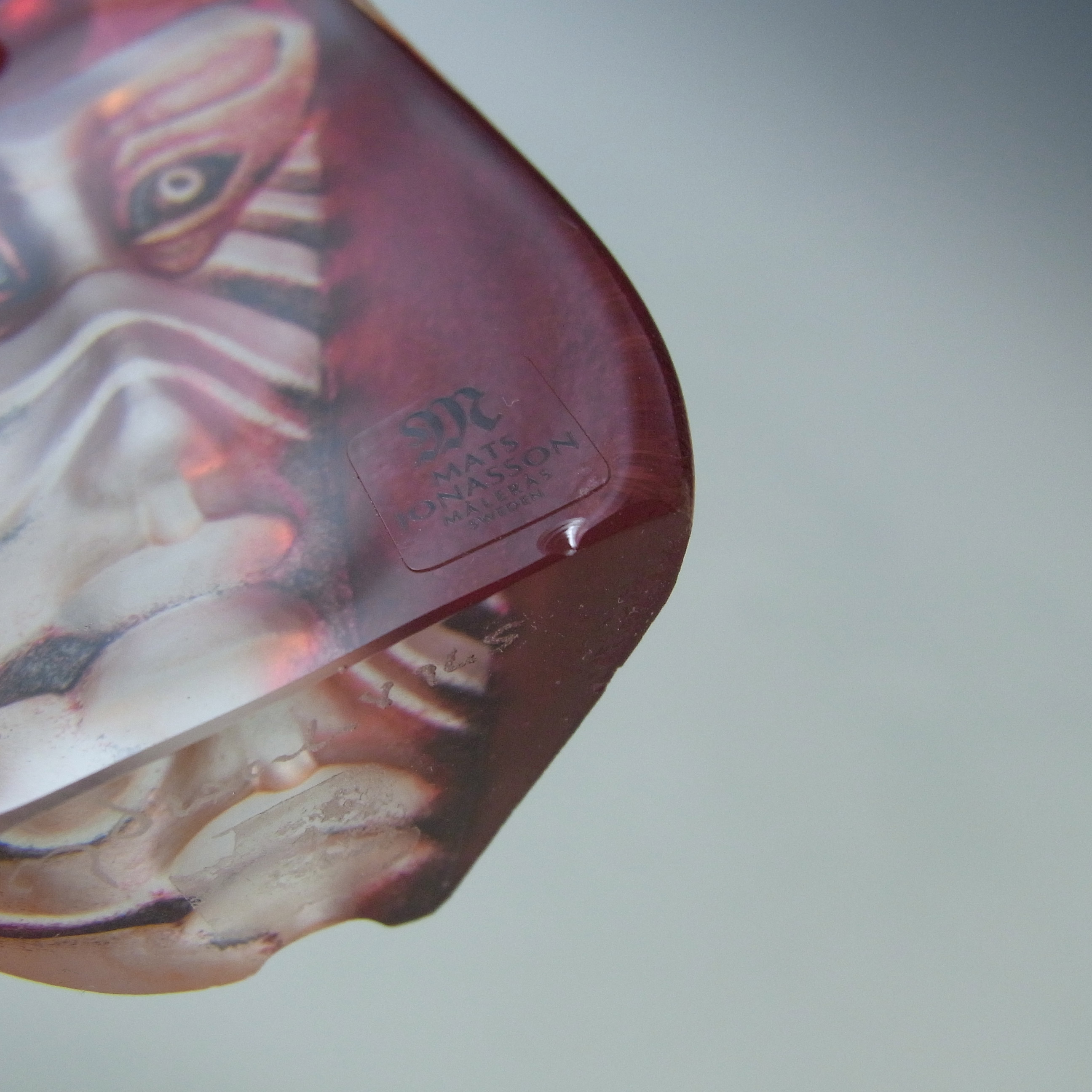 Mats Jonasson #88165 Glass 'Kiwok' Masqot Face Sculpture - Signed - Click Image to Close