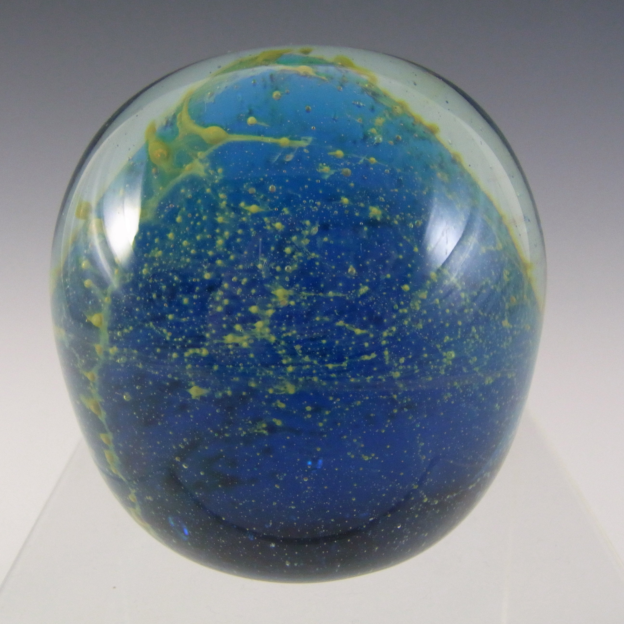 (image for) Mdina 'Blue Summer' Maltese Vintage Glass Paperweight - Signed - Click Image to Close