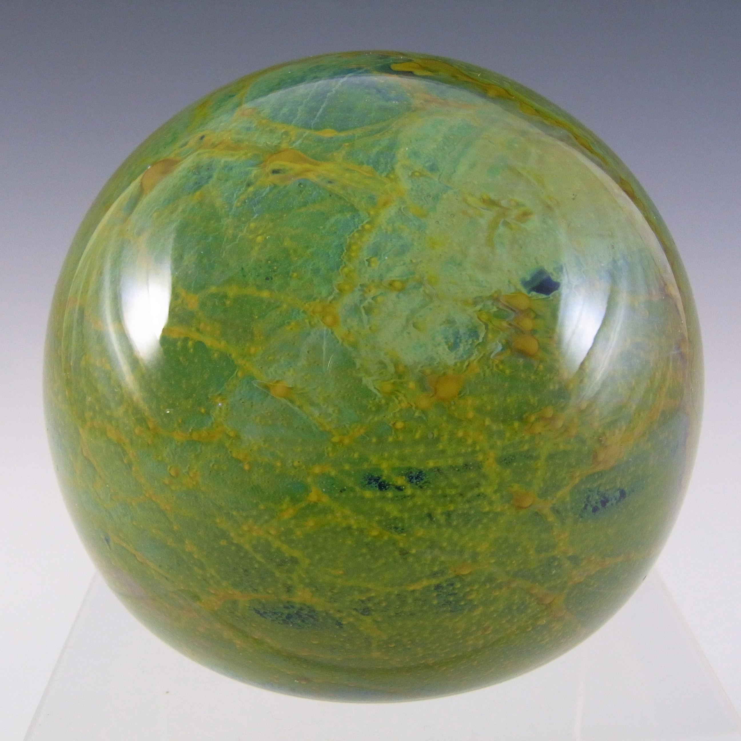(image for) Mdina 'Blue Summer' Maltese Glass Paperweight - Signed - Click Image to Close